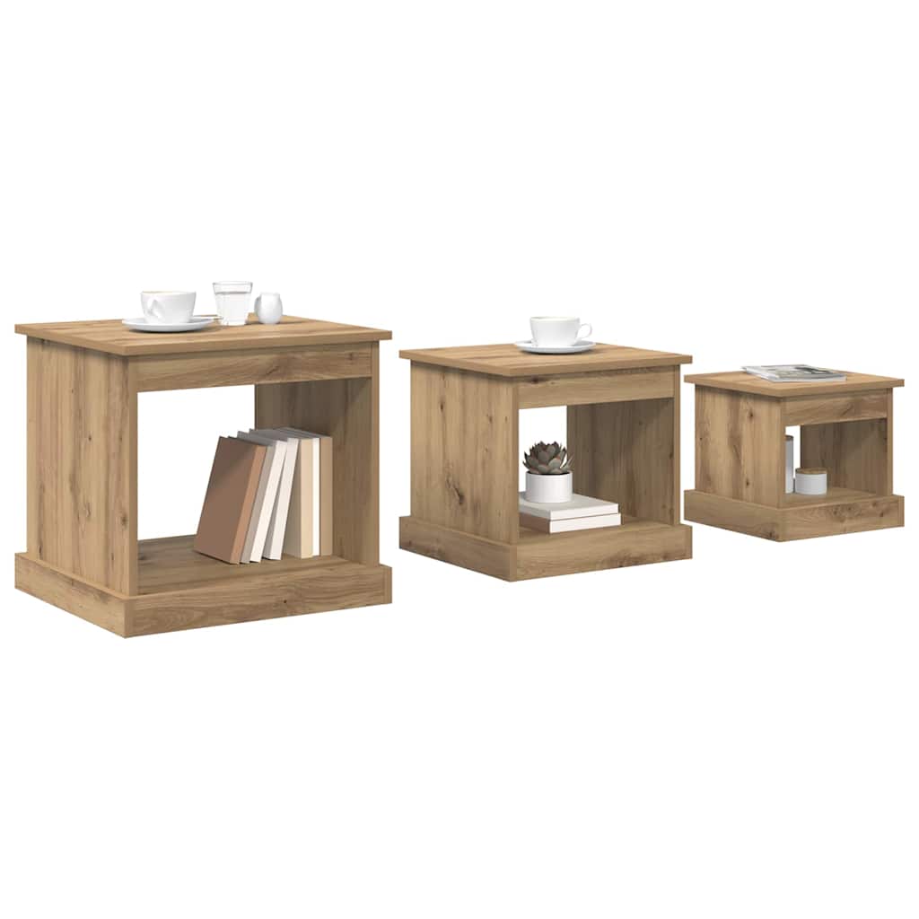 vidaXL Stolik kawowy 3 pcs Dąb rzemieślniczy Materiał drewnopochodny