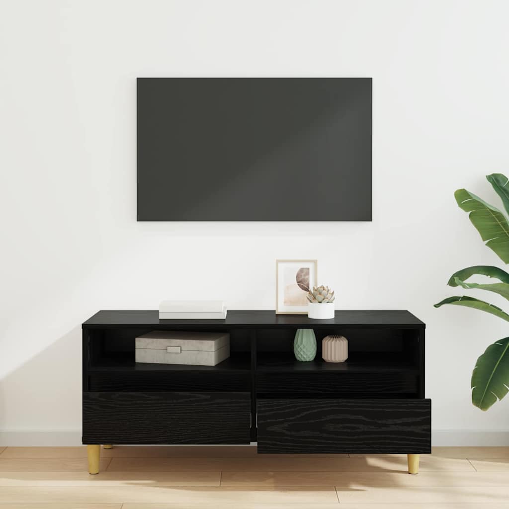vidaXL Szafka pod telewizor z szufladą Czarny Dąb 100 x 34,5 x 44,5 cm