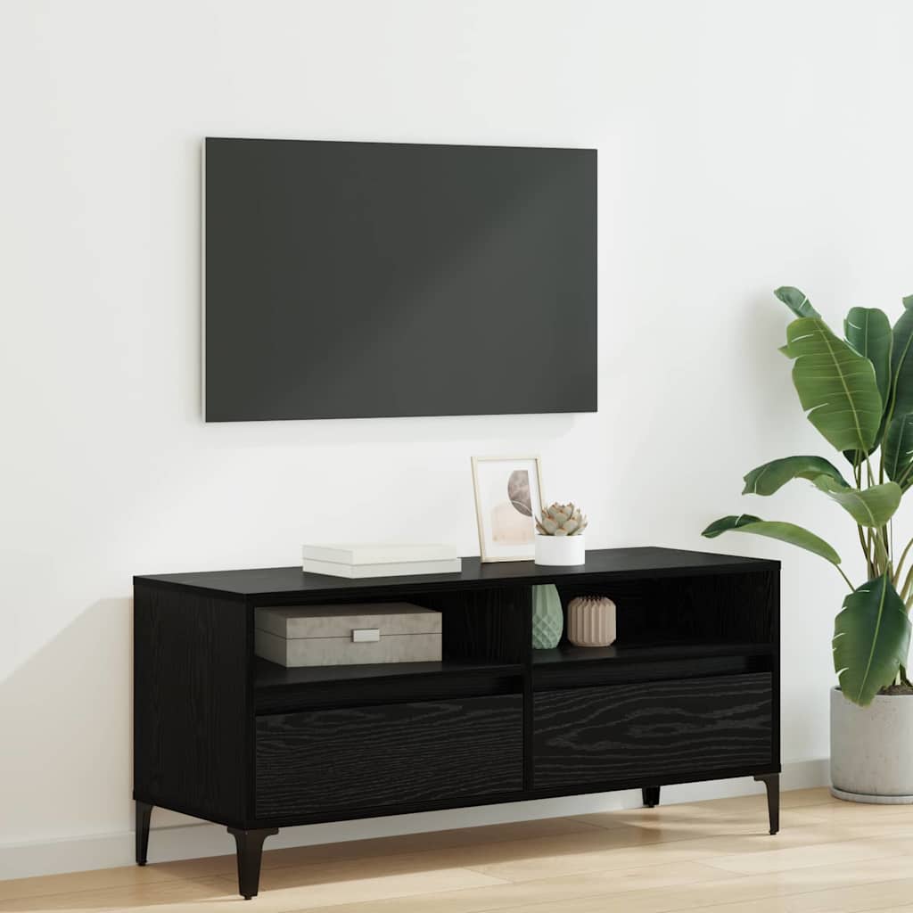 vidaXL Szafka pod telewizor z szufladą Czarny Dąb 100 x 34,5 x 44,5 cm