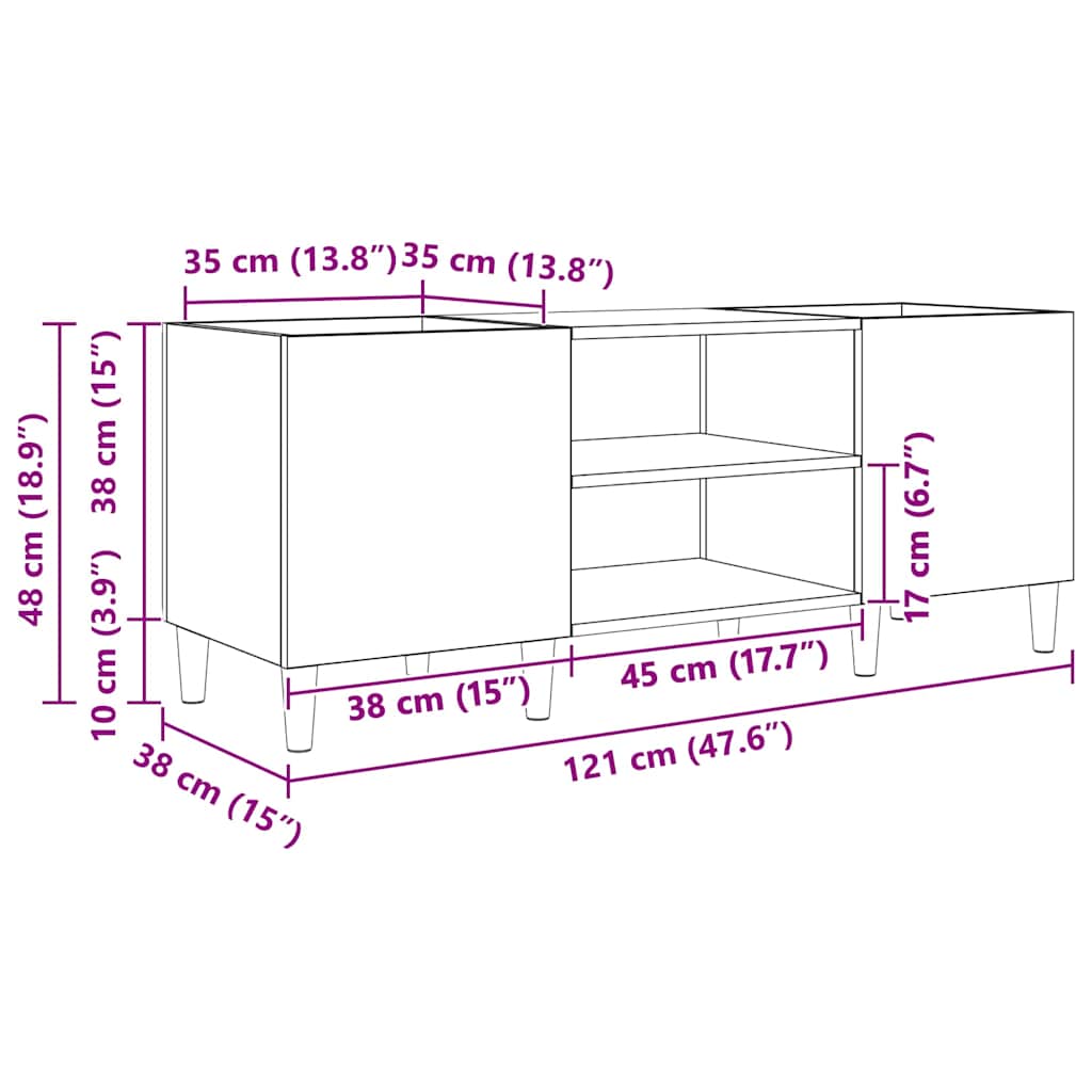vidaXL Szafka na płyty winylowe Dąb rzemieślniczy 121 x 38 x 48 cm