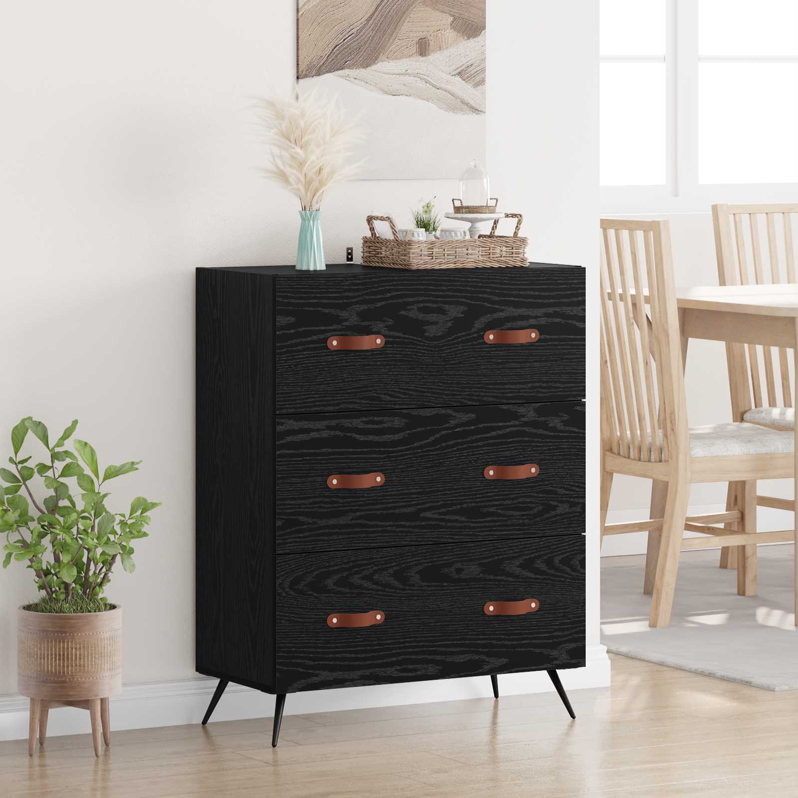 vidaXL Komoda z szufladami z szufladą Czarny Dąb 69,5 x 34 x 90 cm
