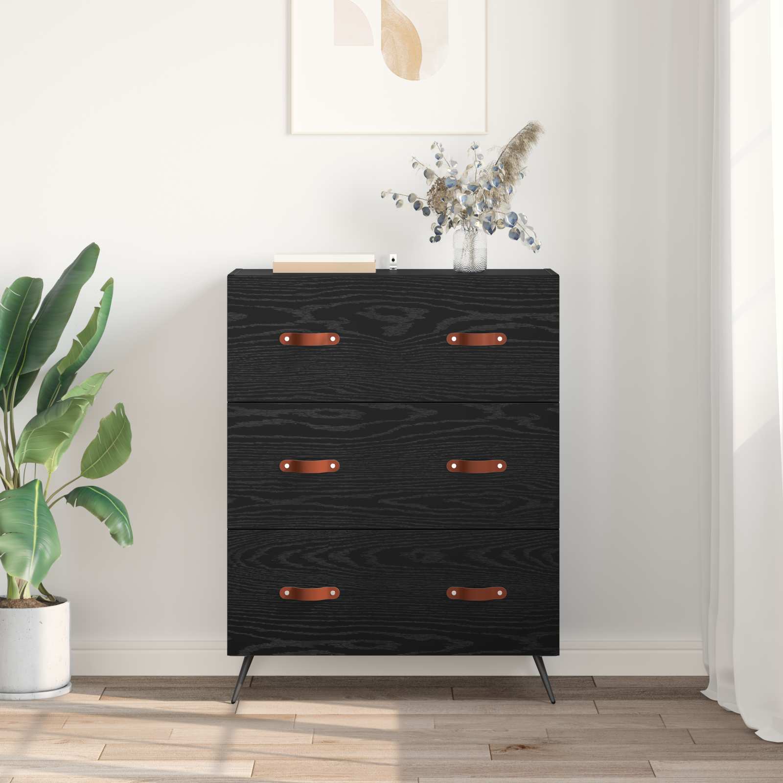 vidaXL Komoda z szufladami z szufladą Czarny Dąb 69,5 x 34 x 90 cm