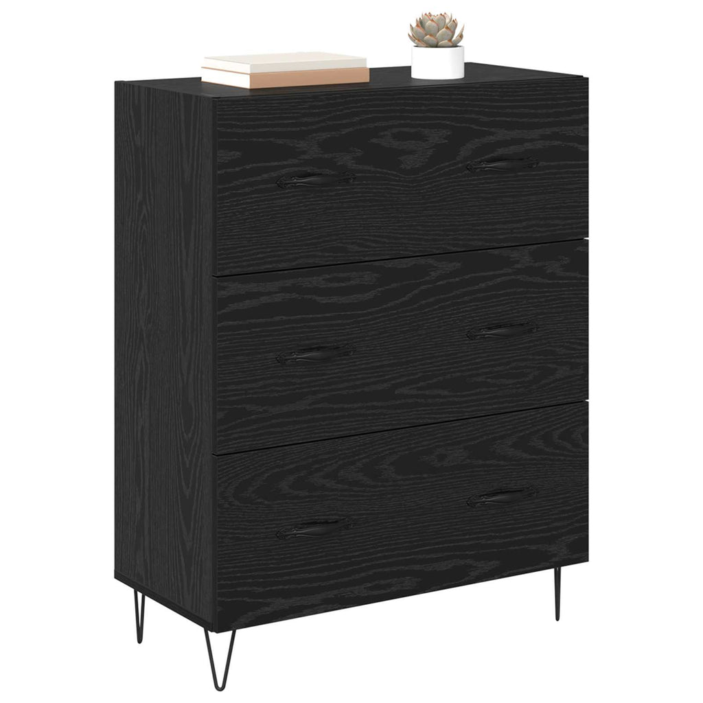 vidaXL Bufet Czarny Dąb 69,5 x 34 x 90 cm Drewno inżynieryjne i żelazo