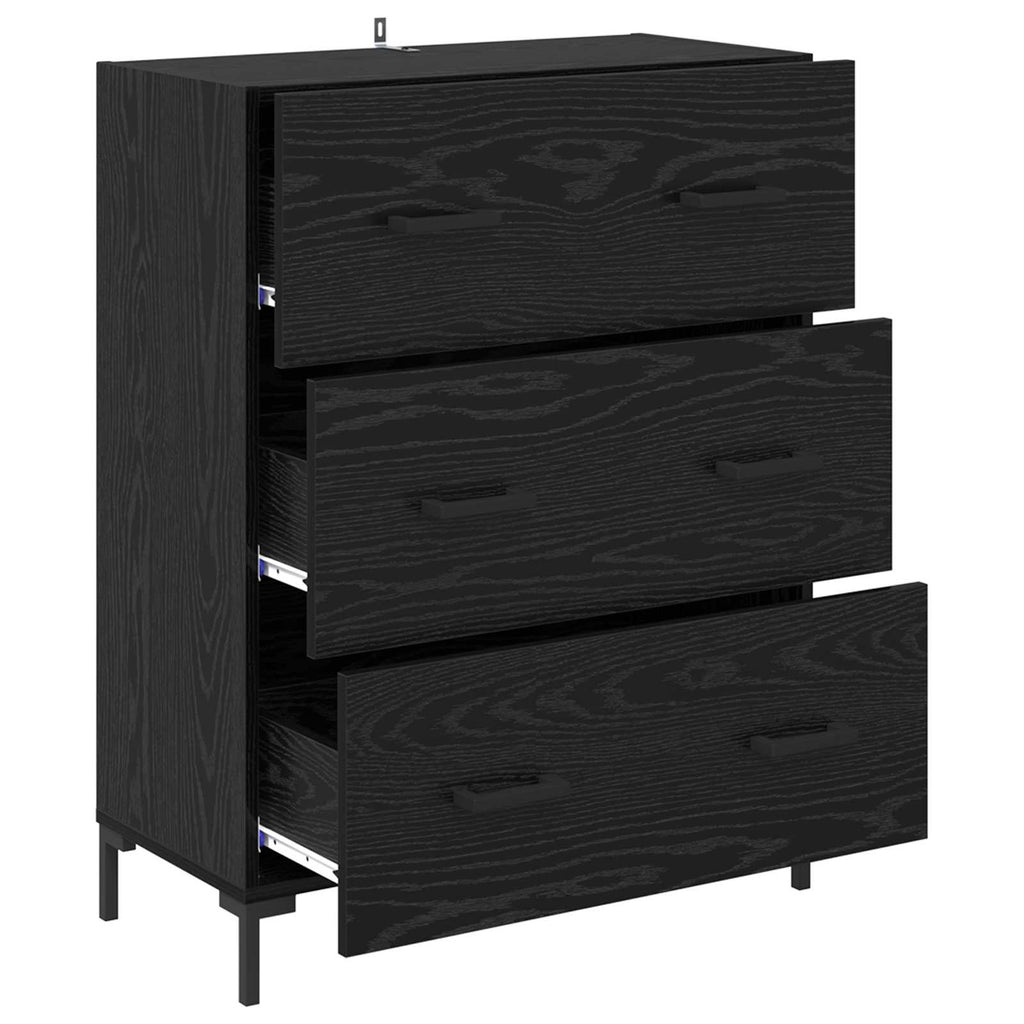 vidaXL Bufet Czarny Dąb 69,5 x 34 x 90 cm Drewno inżynieryjne i żelazo