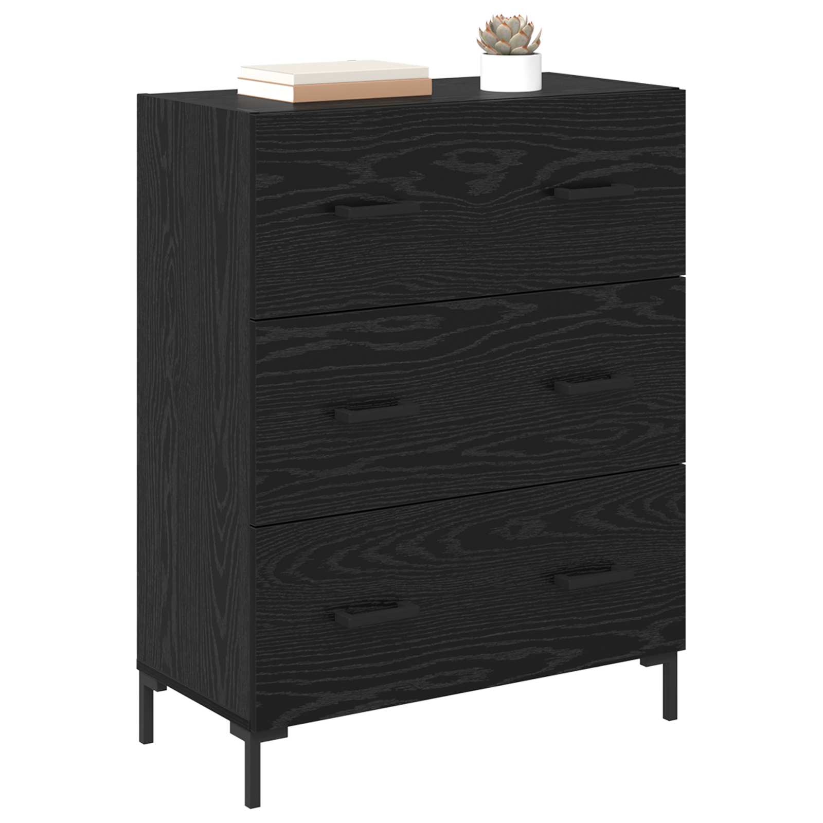 vidaXL Bufet Czarny Dąb 69,5 x 34 x 90 cm Drewno inżynieryjne i żelazo