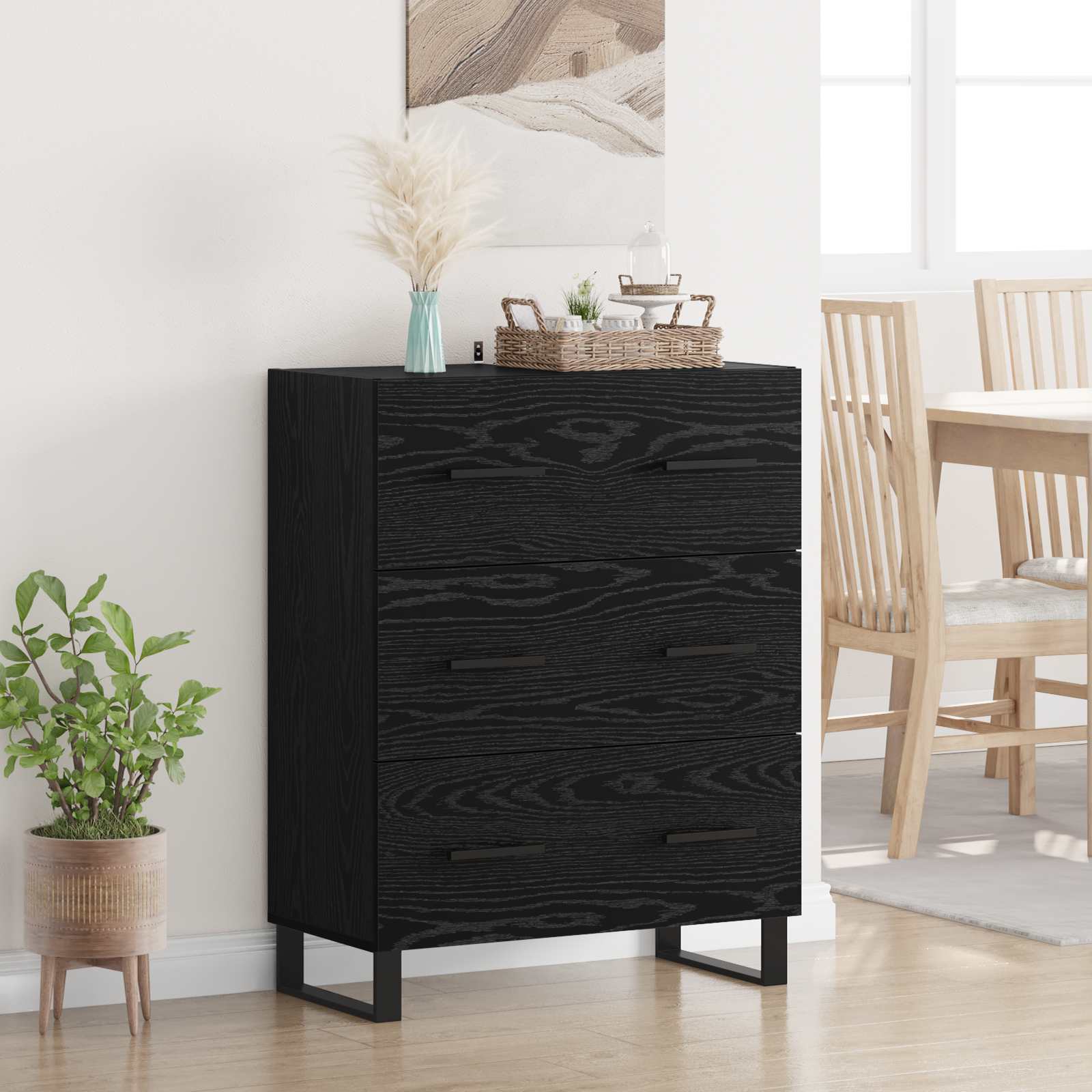 vidaXL Bufet Czarny Dąb 69,5 x 34 x 90 cm Drewno inżynieryjne i żelazo
