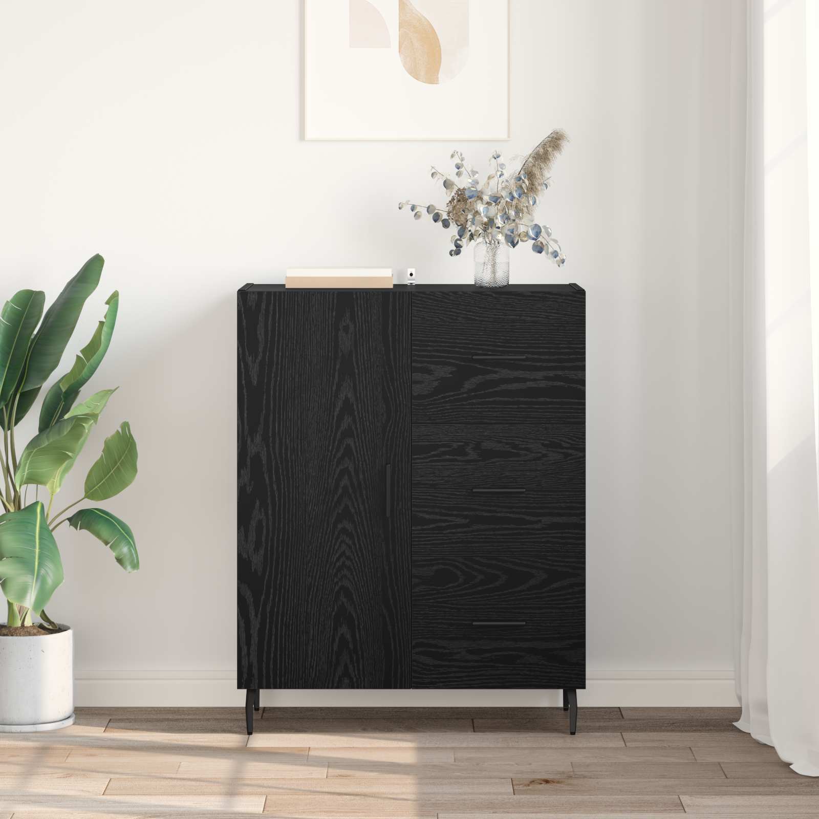 vidaXL Bufet Czarny Dąb 69,5 x 34 x 90 cm Drewno inżynieryjne i żelazo