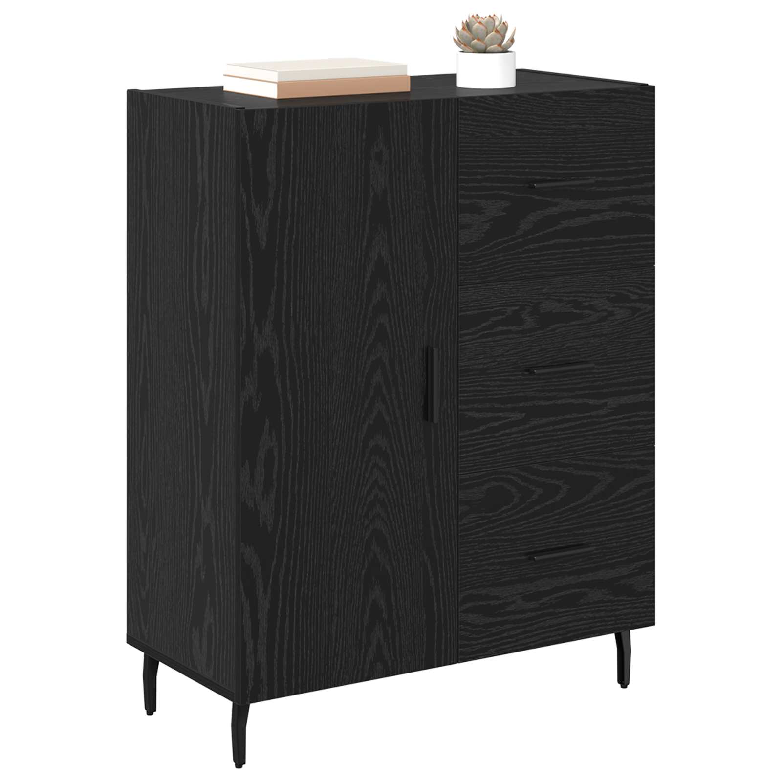 vidaXL Bufet Czarny Dąb 69,5 x 34 x 90 cm Drewno inżynieryjne i żelazo