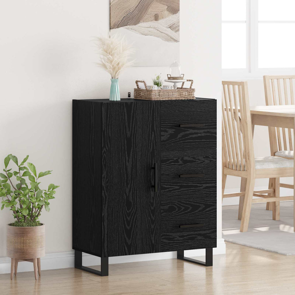 vidaXL Bufet Czarny Dąb 69,5 x 34 x 90 cm Drewno inżynieryjne i żelazo