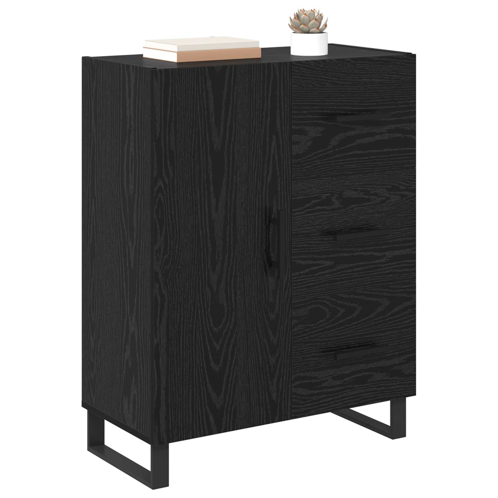 vidaXL Bufet Czarny Dąb 69,5 x 34 x 90 cm Drewno inżynieryjne i żelazo