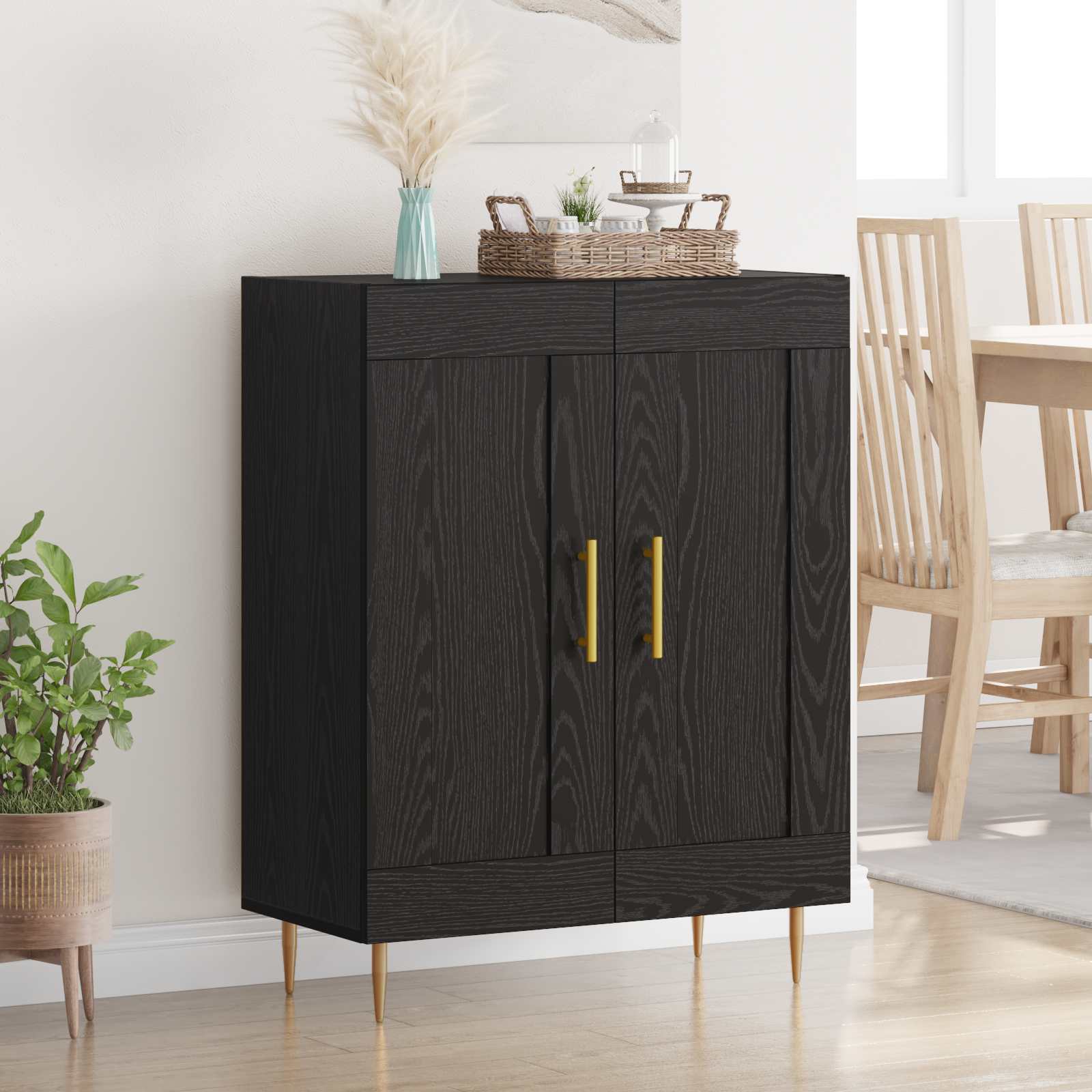 vidaXL Bufet Czarny Dąb 69,5 x 34 x 90 cm Drewno inżynieryjne i żelazo