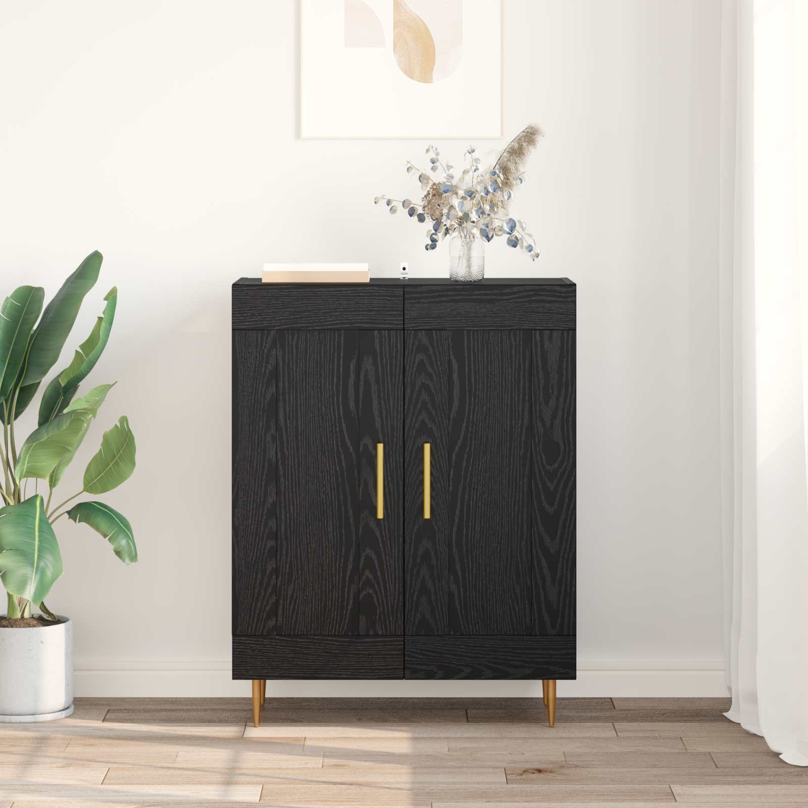 vidaXL Bufet Czarny Dąb 69,5 x 34 x 90 cm Drewno inżynieryjne i żelazo