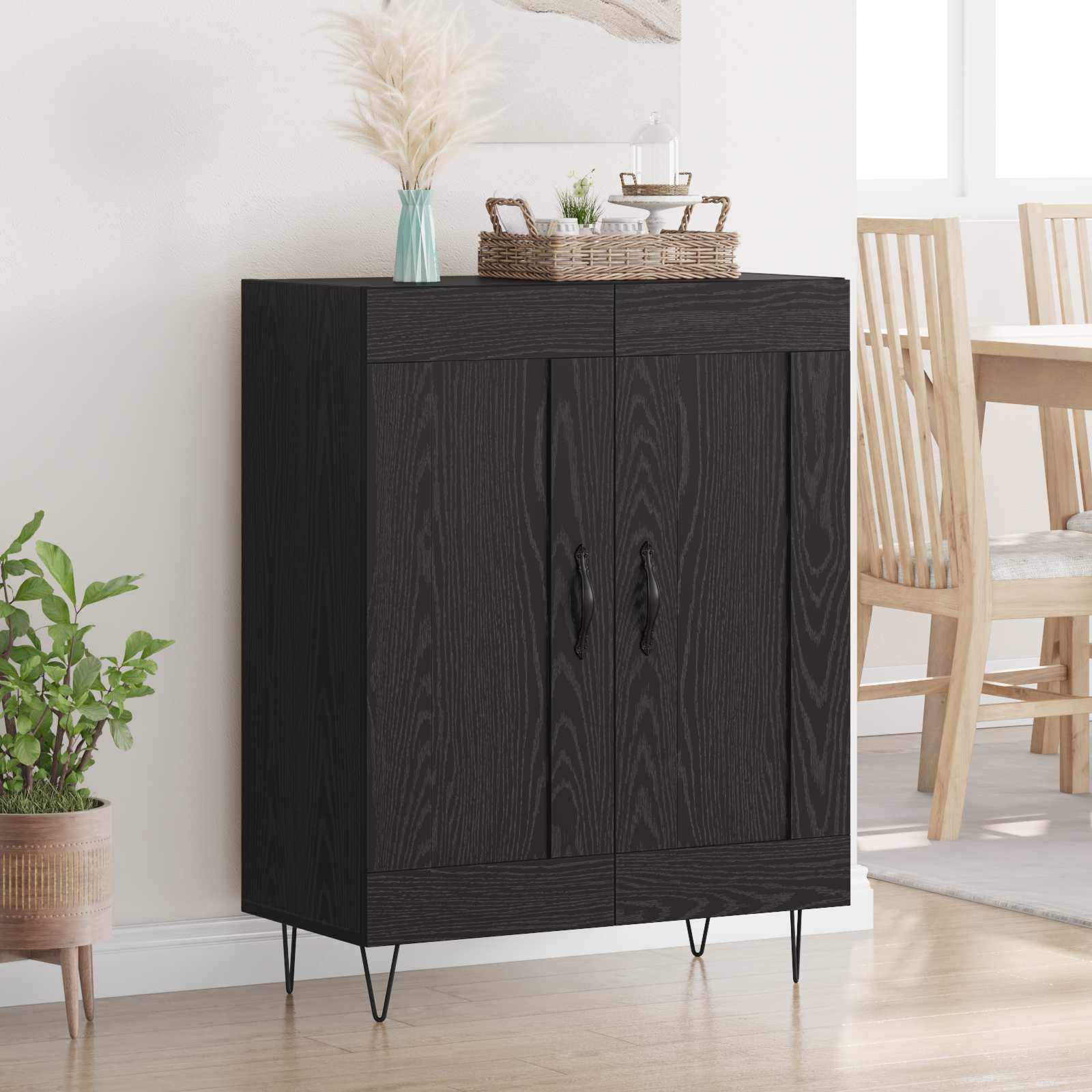 vidaXL Bufet Czarny Dąb 69,5 x 34 x 90 cm Drewno inżynieryjne i żelazo
