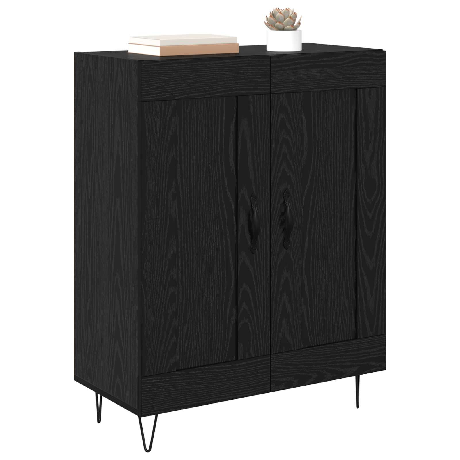 vidaXL Bufet Czarny Dąb 69,5 x 34 x 90 cm Drewno inżynieryjne i żelazo