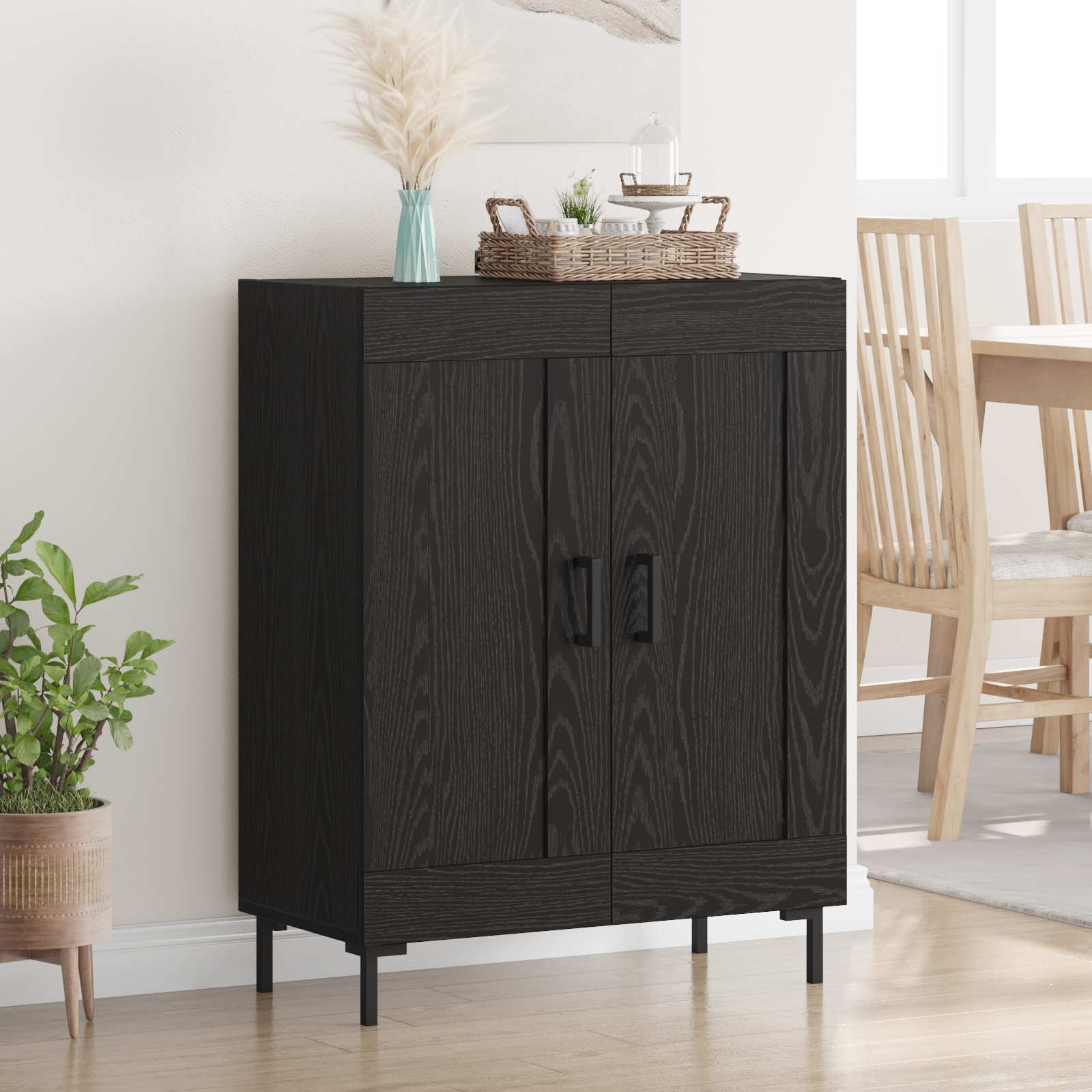 vidaXL Bufet Czarny Dąb 69,5 x 34 x 90 cm Drewno inżynieryjne i żelazo