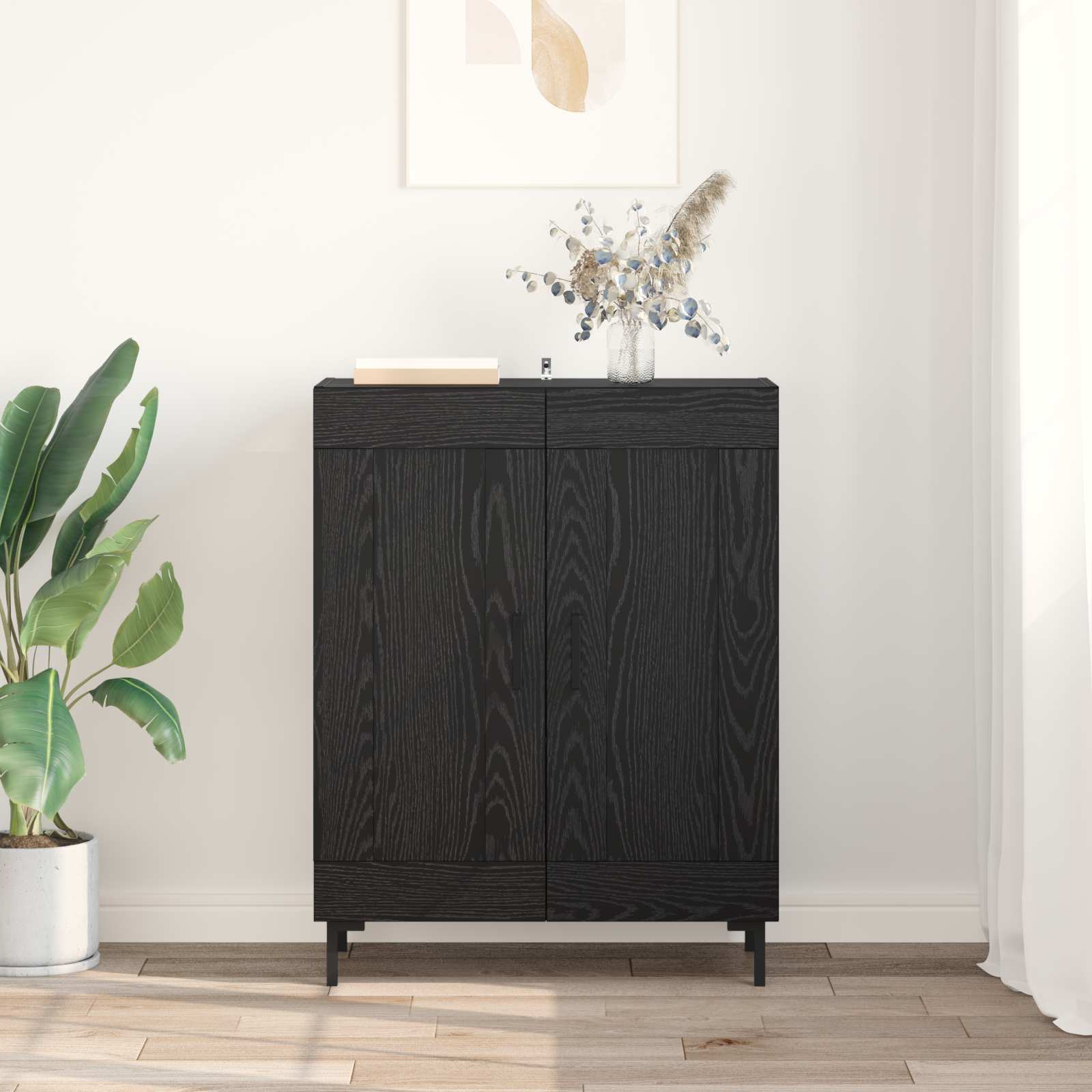 vidaXL Bufet Czarny Dąb 69,5 x 34 x 90 cm Drewno inżynieryjne i żelazo