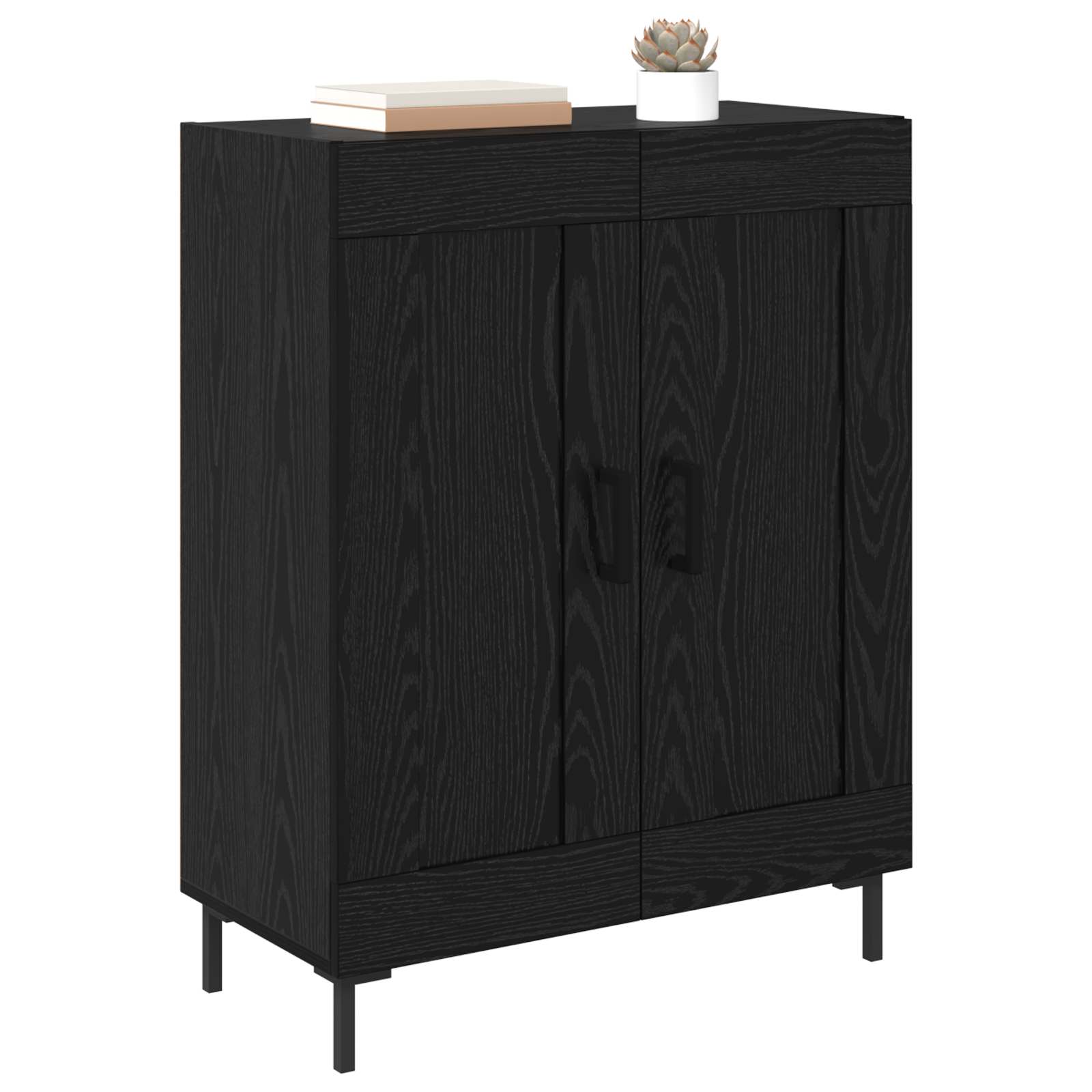 vidaXL Bufet Czarny Dąb 69,5 x 34 x 90 cm Drewno inżynieryjne i żelazo
