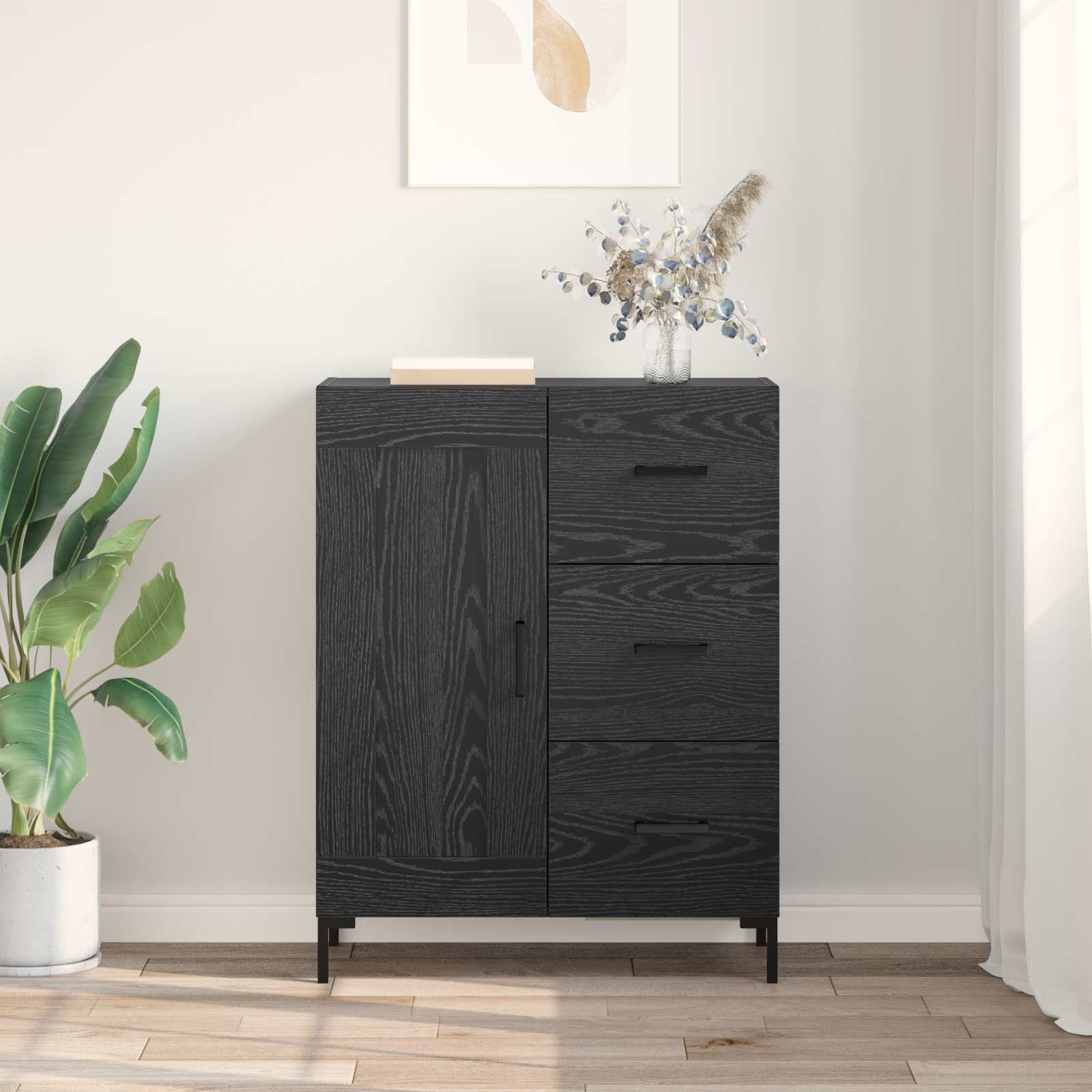 vidaXL Bufet Czarny dąb 69.5 x 34 x 90 cm Materiał drewnopochodny