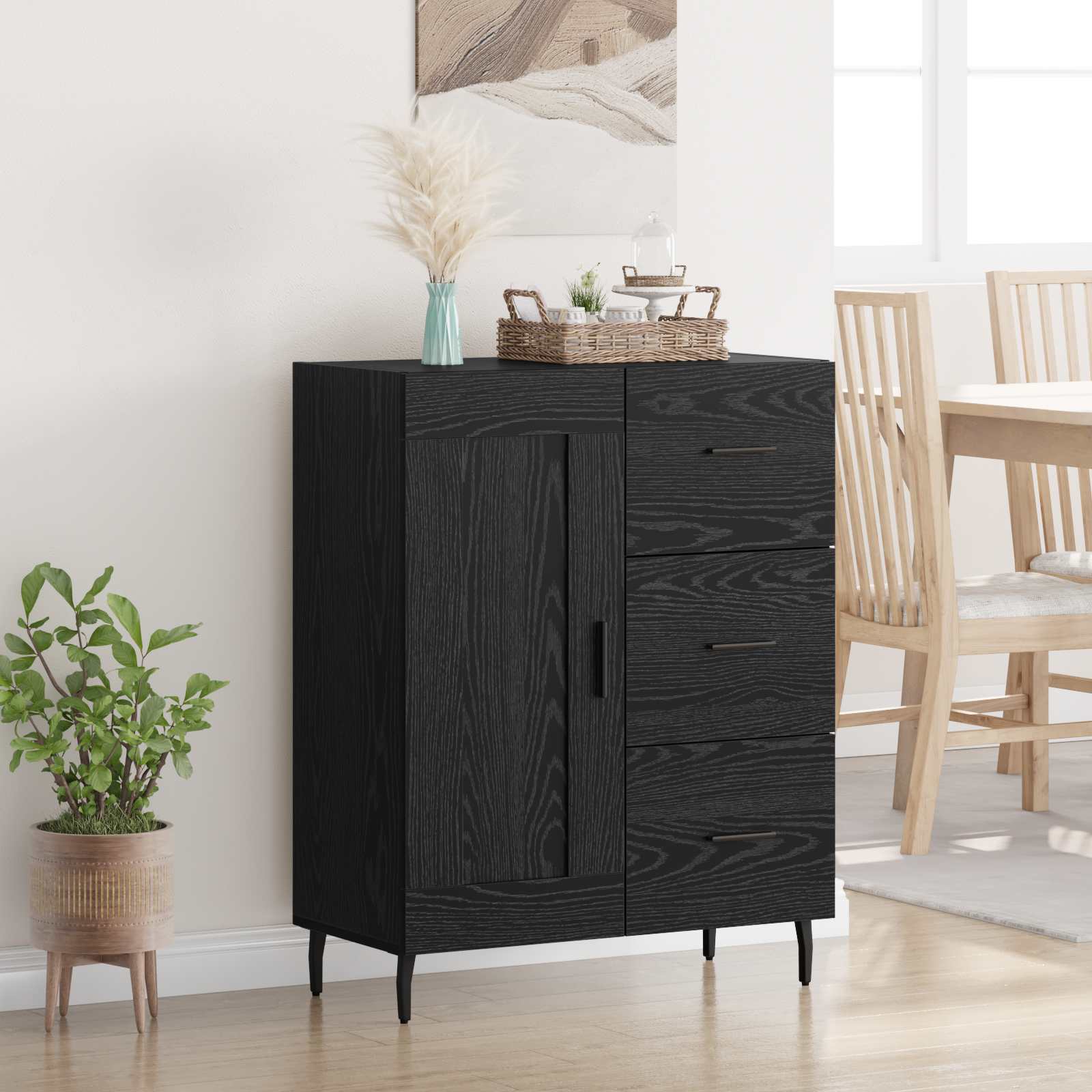 vidaXL Bufet Czarny Dąb 69,5 x 34 x 90 cm Drewno inżynieryjne i żelazo