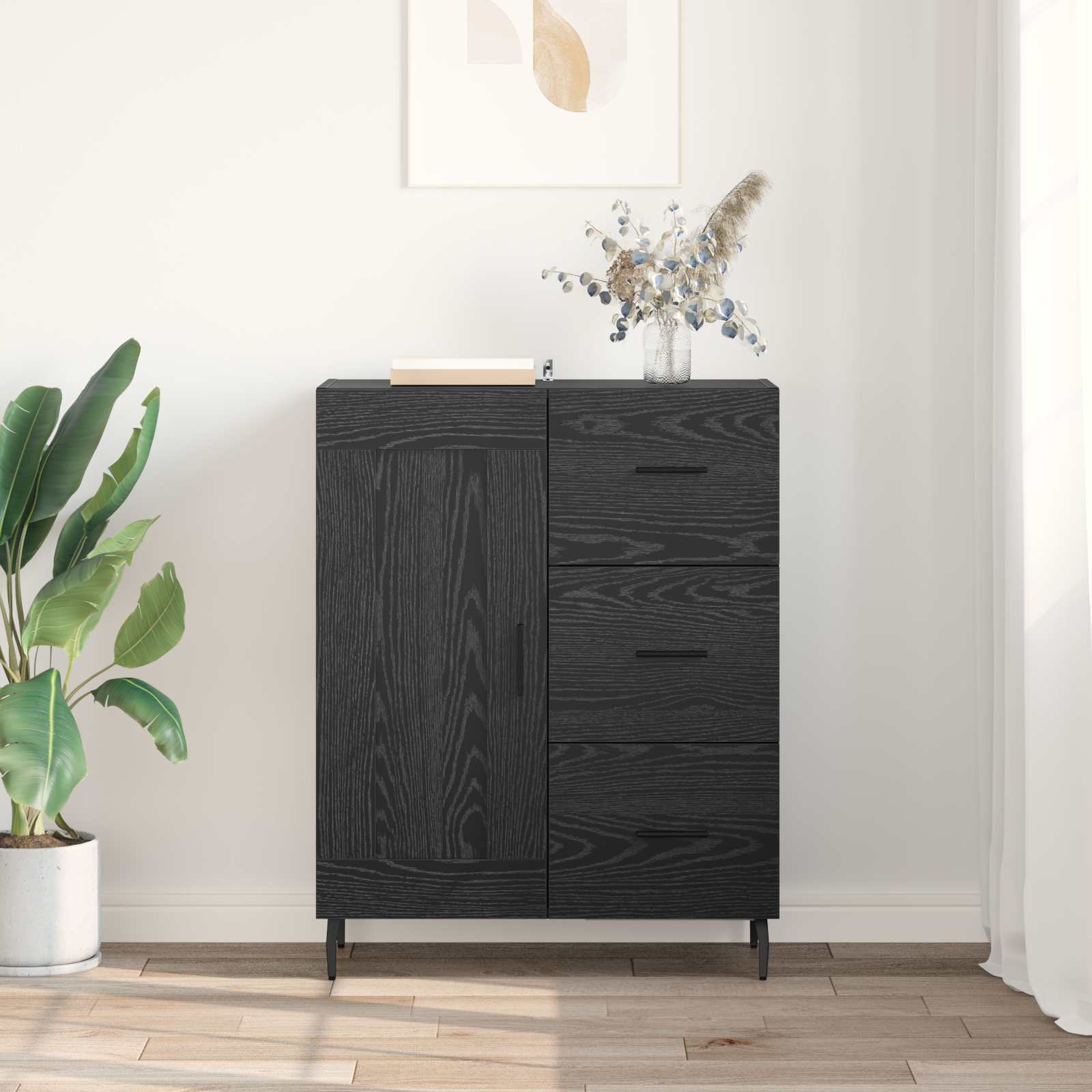 vidaXL Bufet Czarny Dąb 69,5 x 34 x 90 cm Drewno inżynieryjne i żelazo