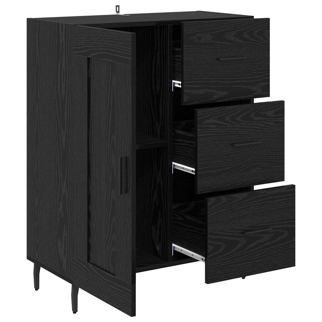 vidaXL Bufet Czarny Dąb 69,5 x 34 x 90 cm Drewno inżynieryjne i żelazo
