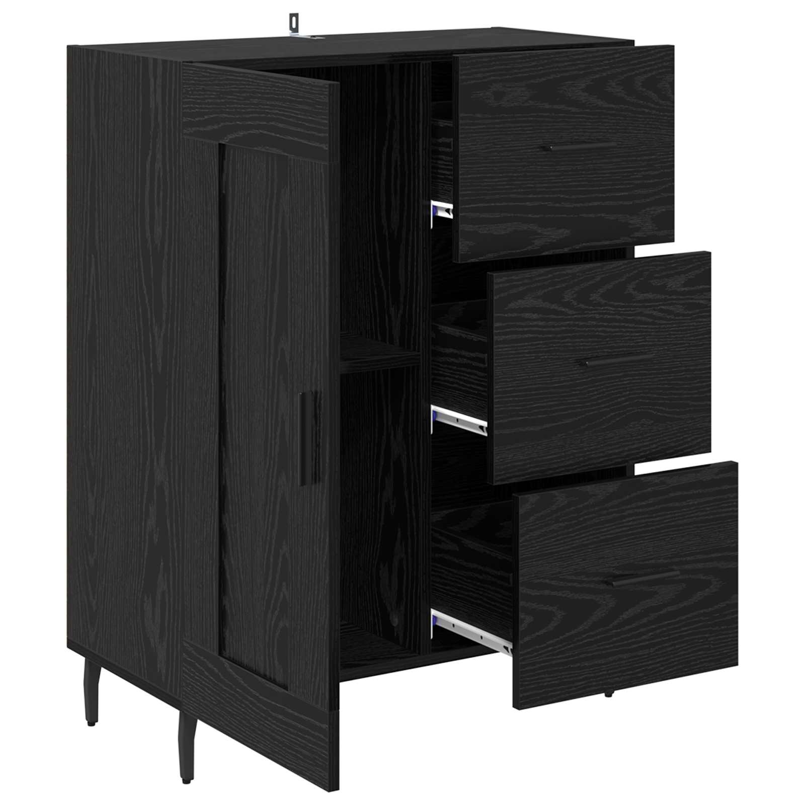 vidaXL Bufet Czarny Dąb 69,5 x 34 x 90 cm Drewno inżynieryjne i żelazo