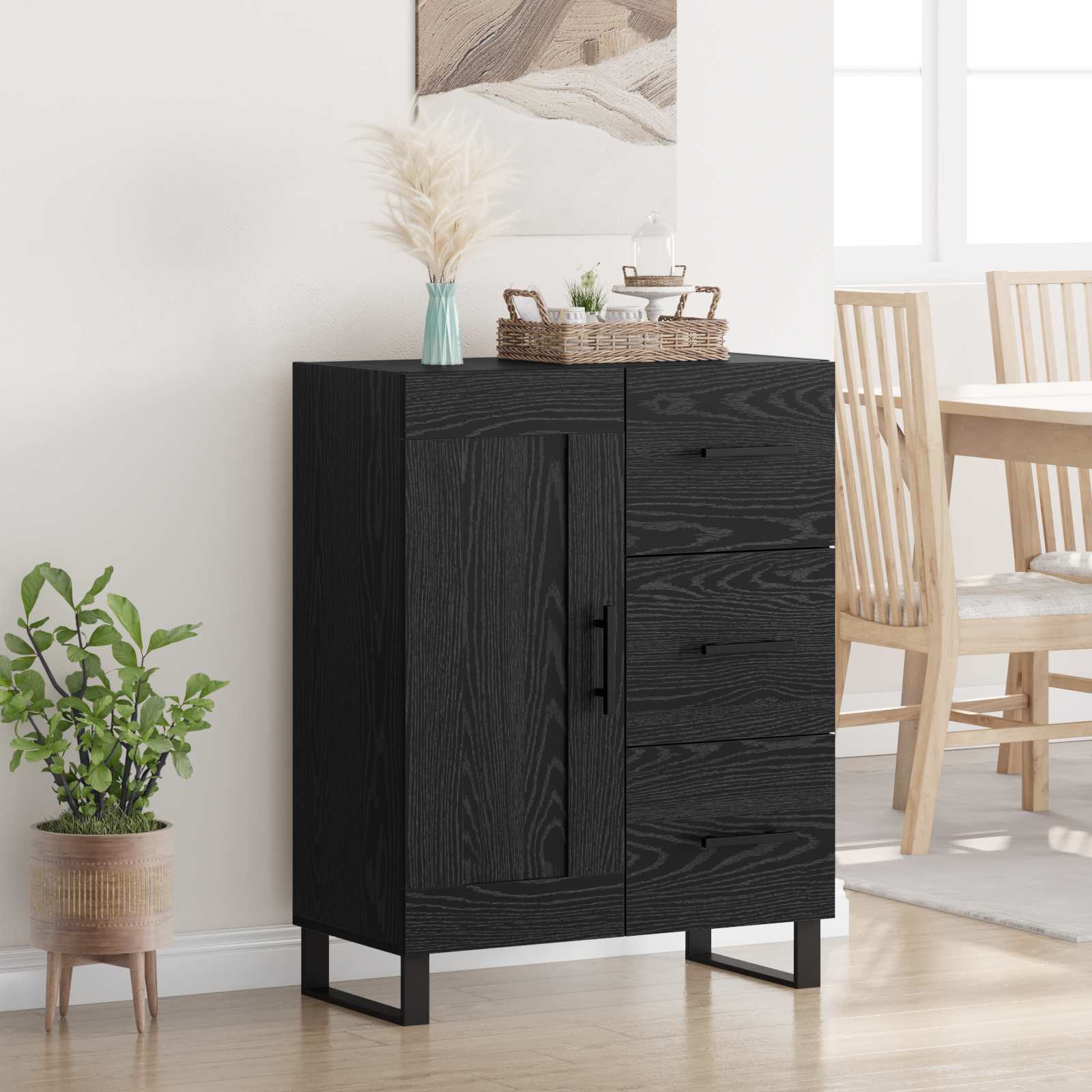 vidaXL Bufet Czarny Dąb 69,5 x 34 x 90 cm Drewno inżynieryjne i żelazo