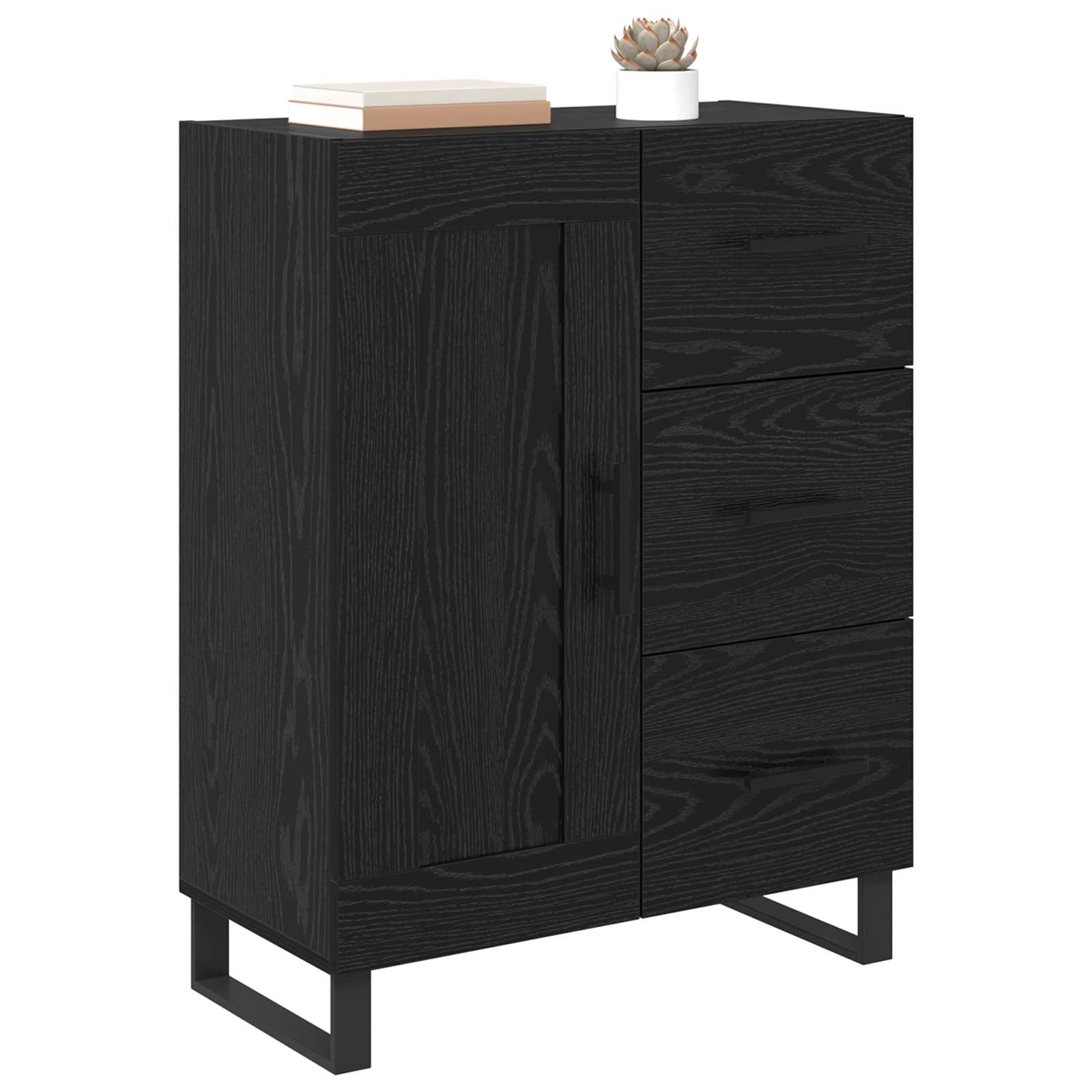 vidaXL Bufet Czarny Dąb 69,5 x 34 x 90 cm Drewno inżynieryjne i żelazo