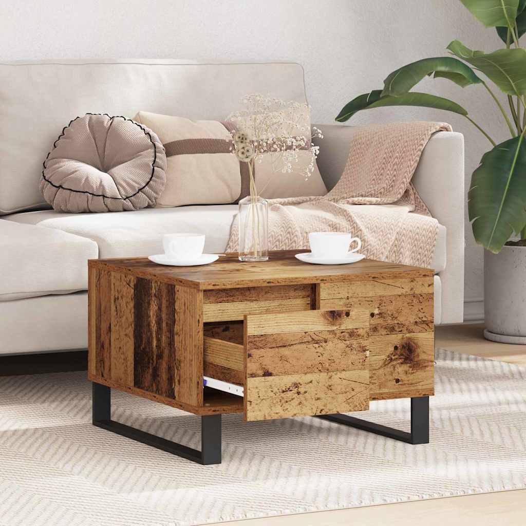 vidaXL Stolik kawowy z szufladą Stare drewno 55 x 55 x 36,5 cm