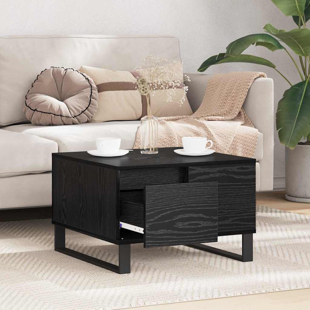 vidaXL Stolik kawowy z szufladą Czarny Dąb 55 x 55 x 36,5 cm