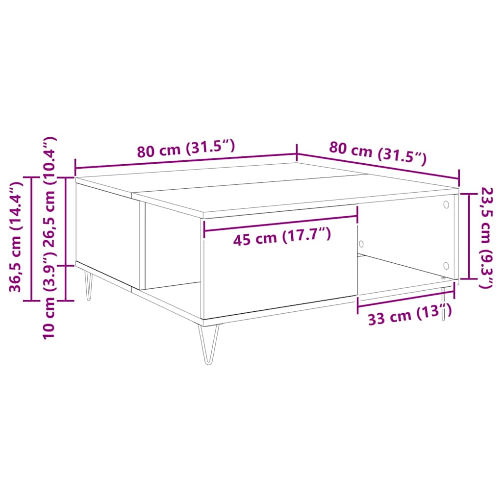 vidaXL Stolik kawowy Stare drewno 80 x 80 x 36,5 cm