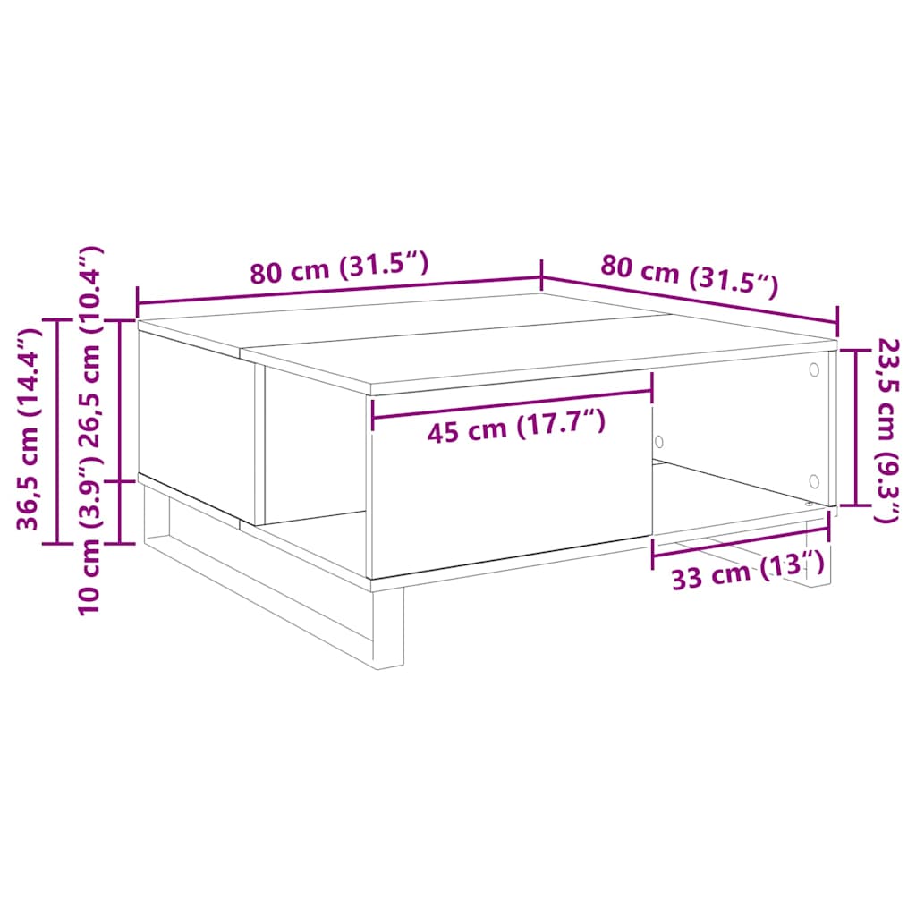 vidaXL Stolik kawowy Stare drewno 80 x 80 x 36,5 cm