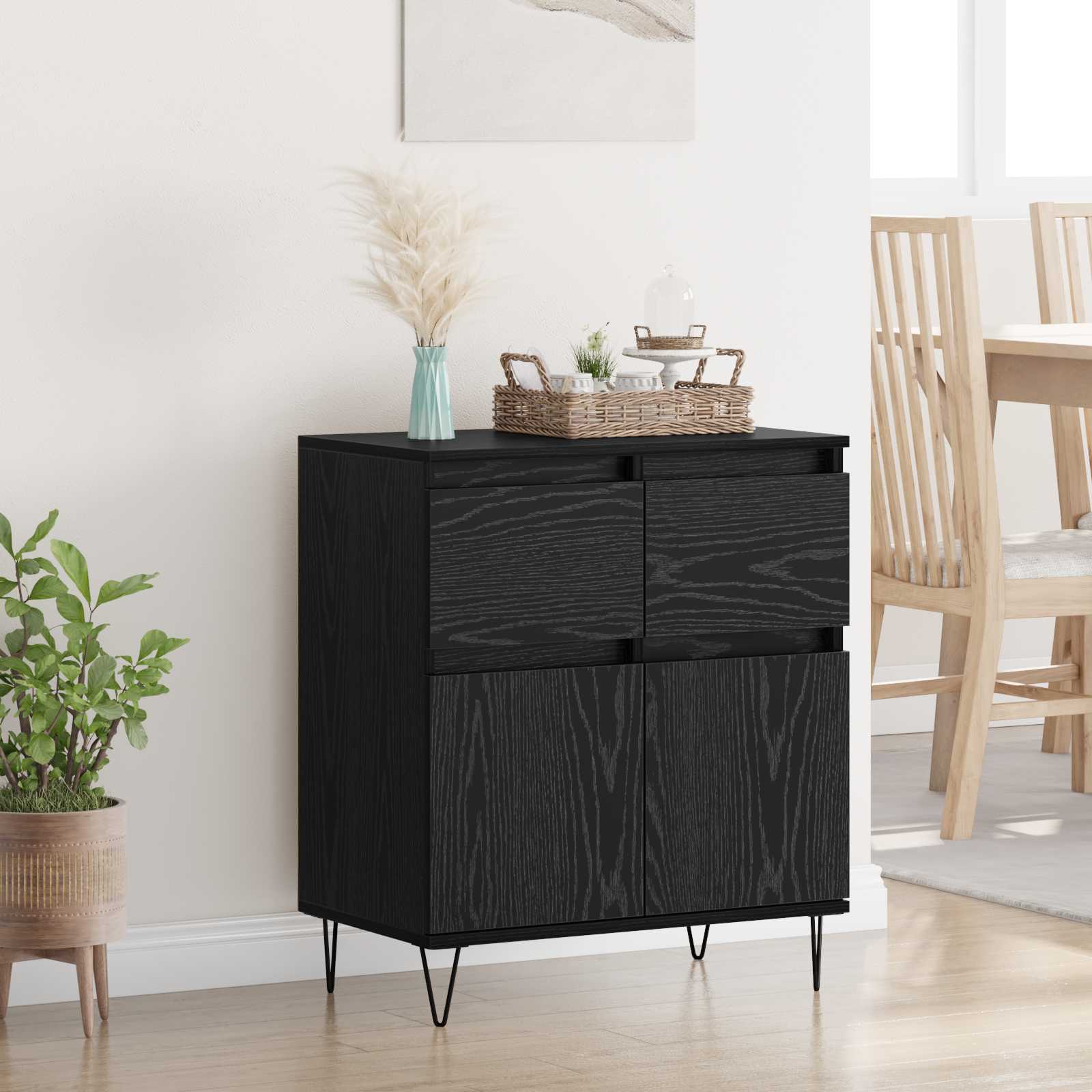 vidaXL Bufet Czarny Dąb 60 x 35 x 70 cm Drewno inżynieryjne i żelazo