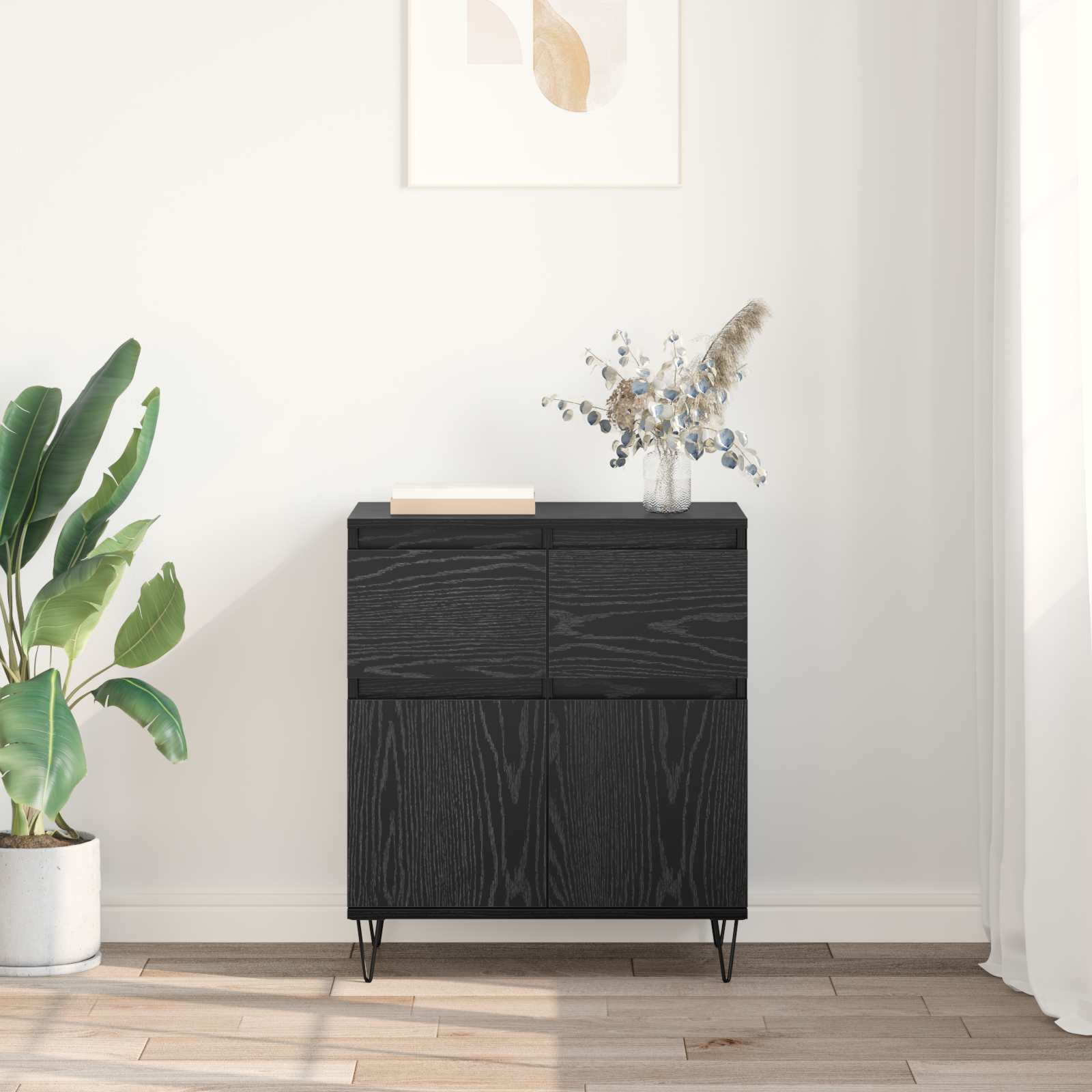 vidaXL Bufet Czarny Dąb 60 x 35 x 70 cm Drewno inżynieryjne i żelazo