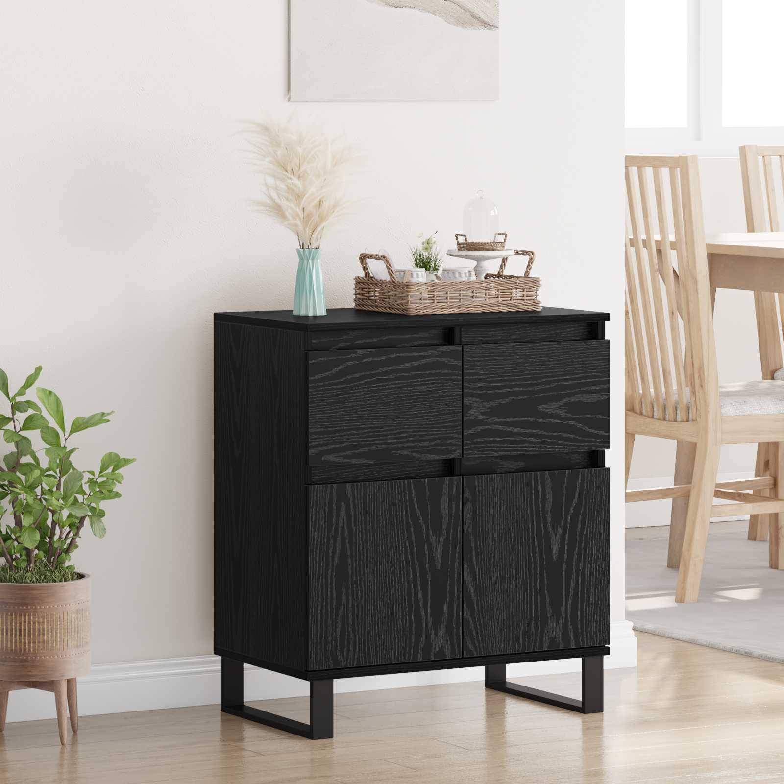 vidaXL Bufet Czarny Dąb 60 x 35 x 70 cm Drewno inżynieryjne i żelazo