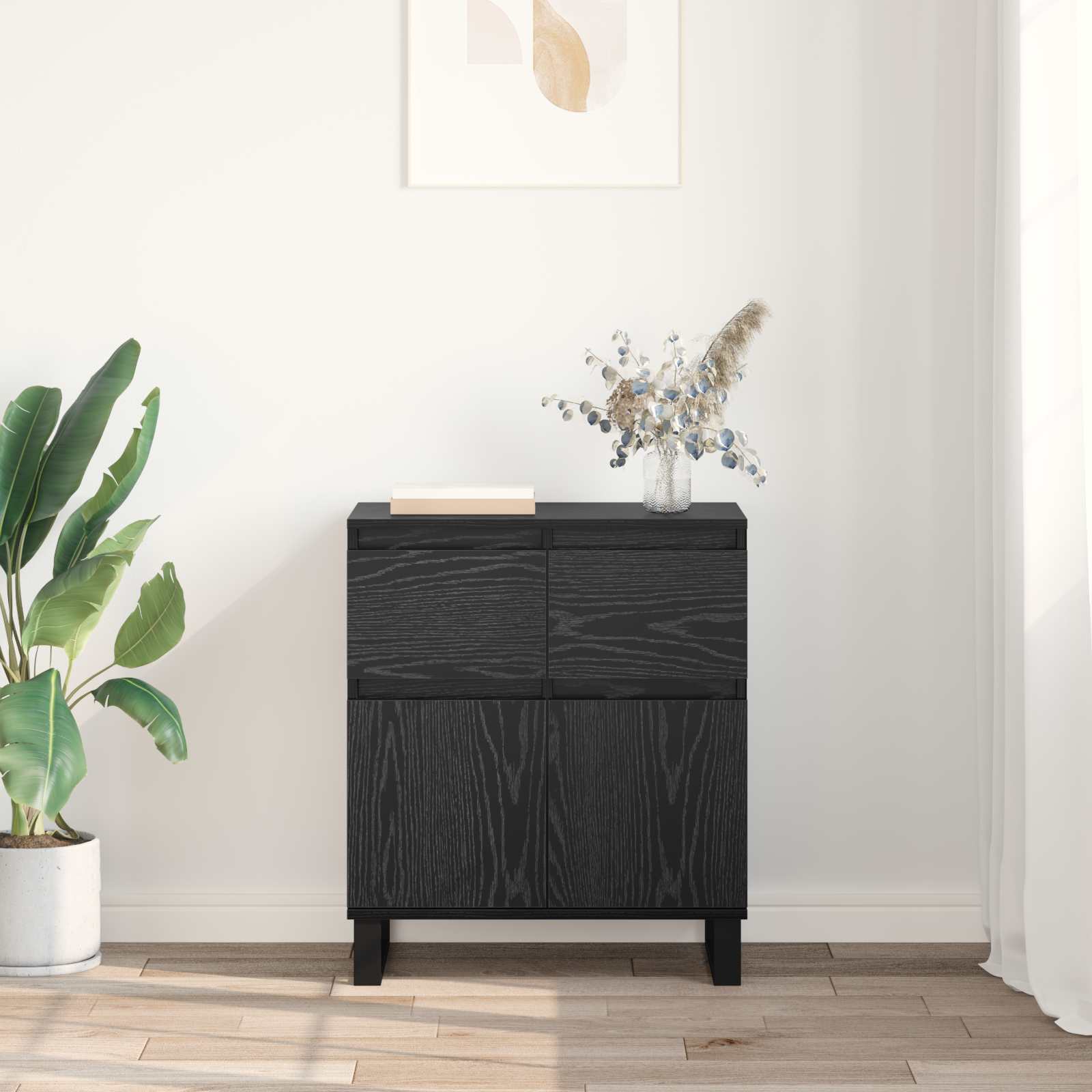 vidaXL Bufet Czarny Dąb 60 x 35 x 70 cm Drewno inżynieryjne i żelazo