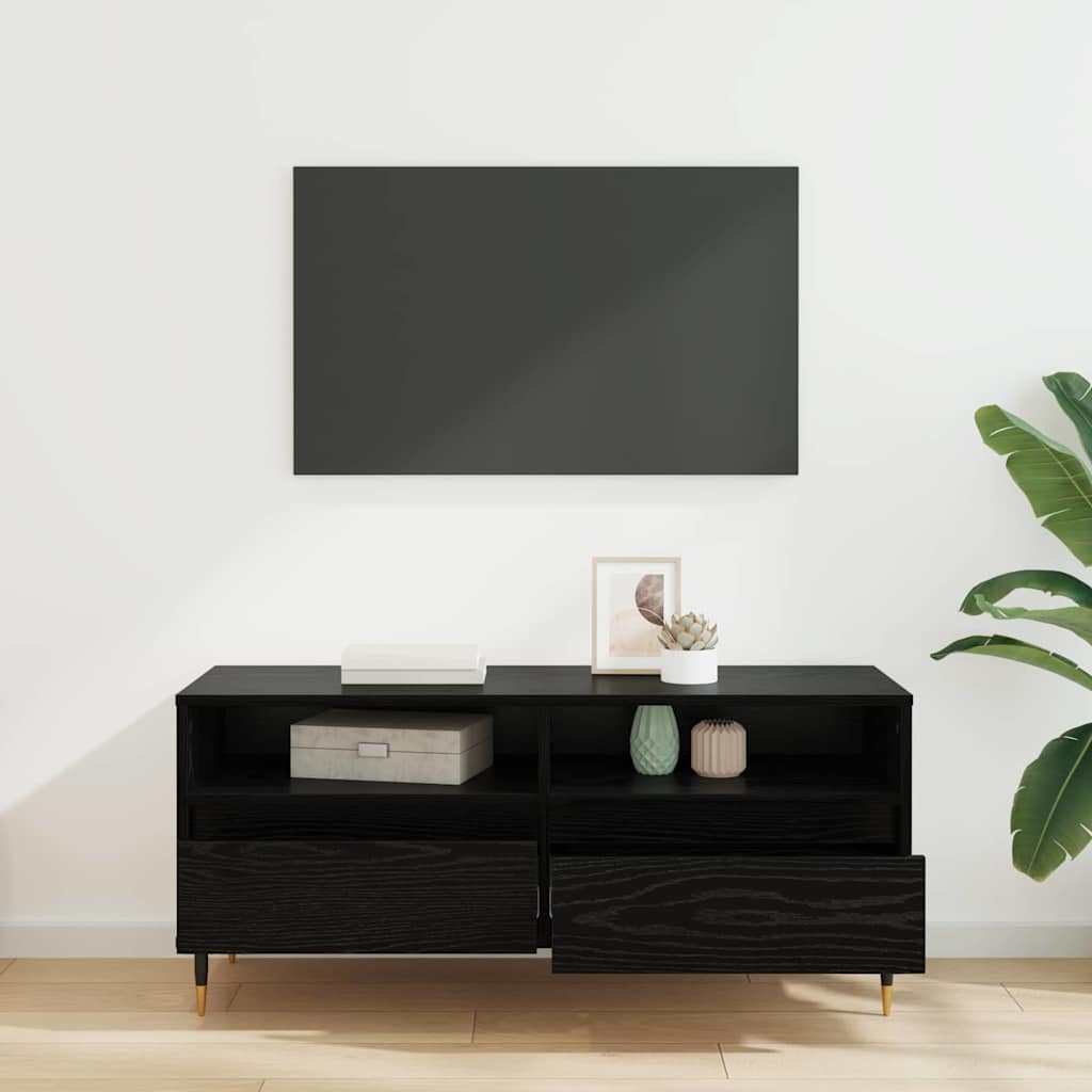 vidaXL Szafka pod telewizor z szufladą Czarny Dąb 100 x 34,5 x 44,5 cm