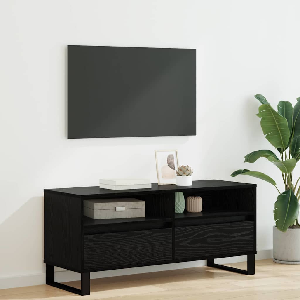 vidaXL Szafka pod telewizor z szufladą Czarny Dąb 100 x 34,5 x 44,5 cm