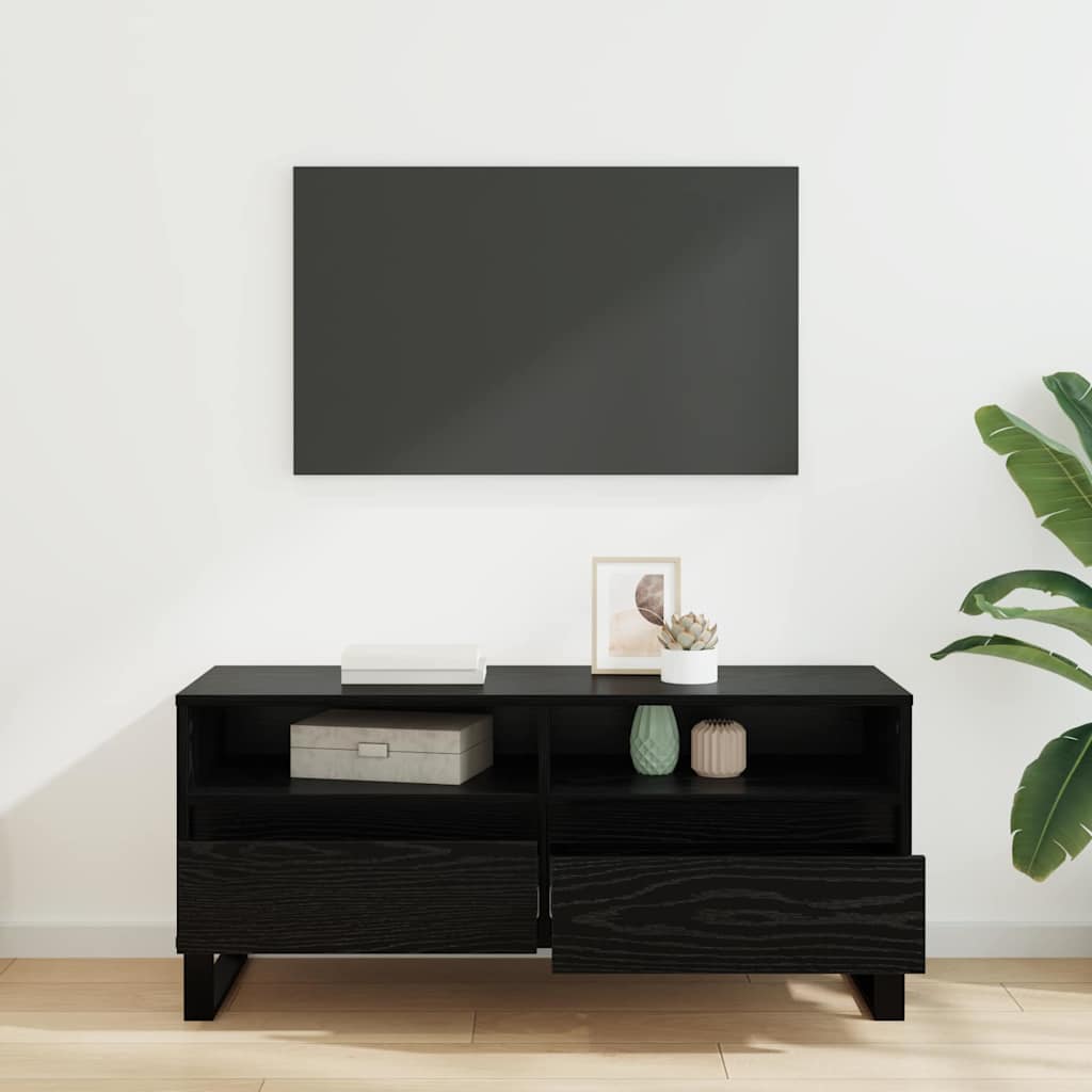 vidaXL Szafka pod telewizor z szufladą Czarny Dąb 100 x 34,5 x 44,5 cm