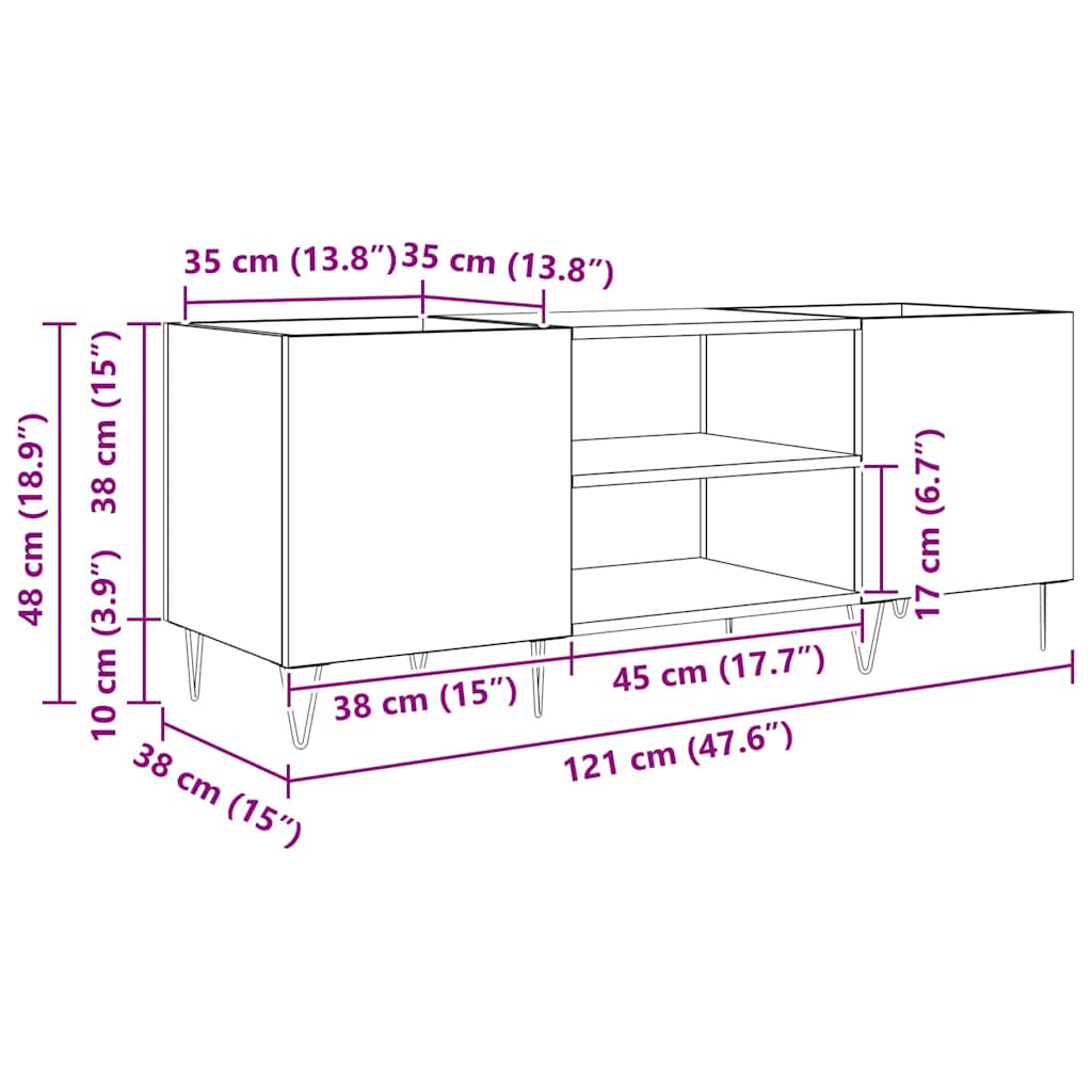 vidaXL Szafka na płyty winylowe z półką Stare drewno 121 x 38 x 48 cm