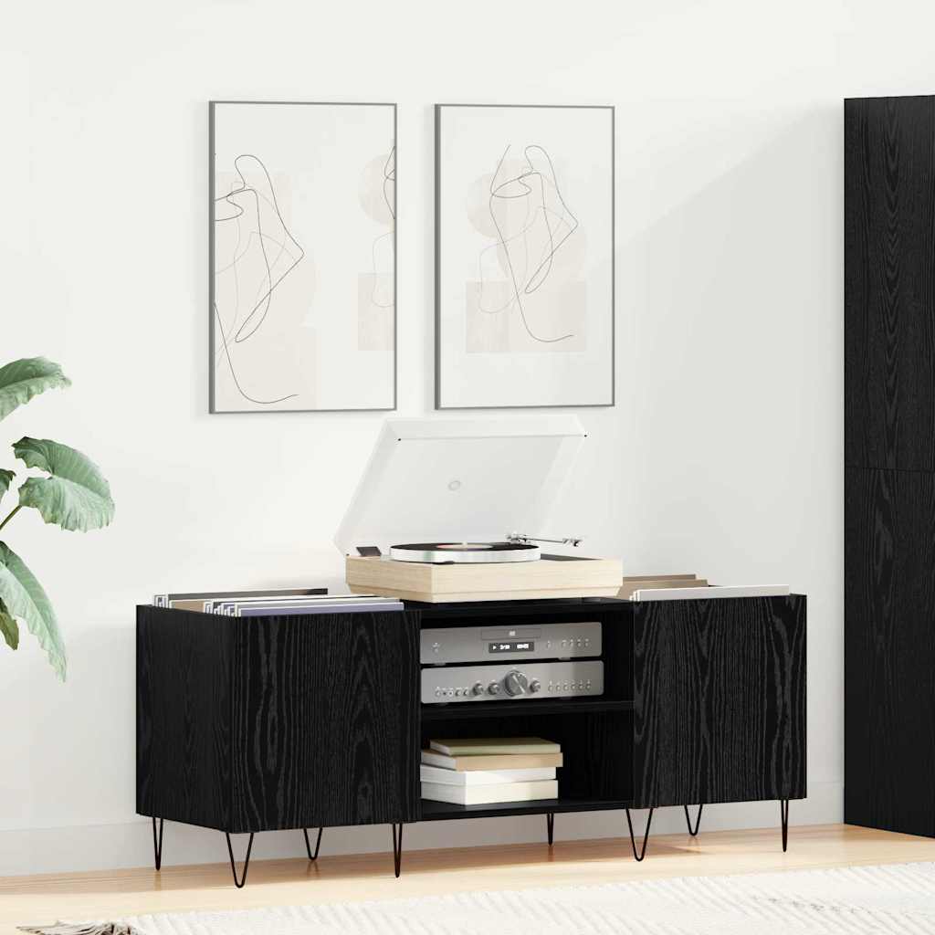 vidaXL Szafka na płyty winylowe z półką Czarny Dąb 121 x 38 x 48 cm