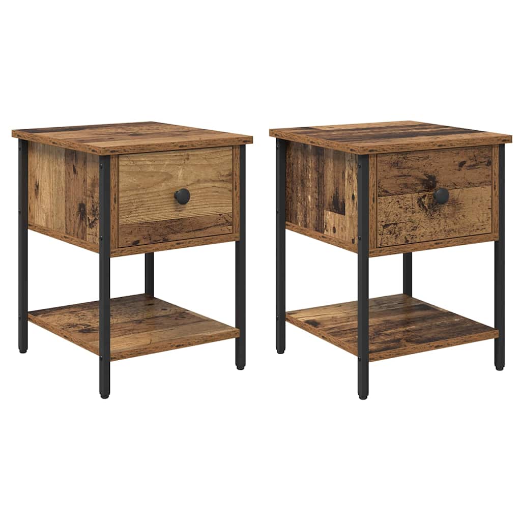 vidaXL Stolik nocny z szufladą 2 pcs Stare drewno 34 x 35,5 x 45 cm