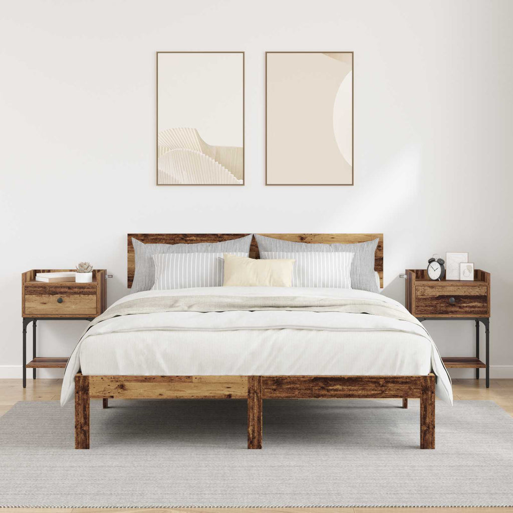 vidaXL Stolik nocny z szufladą 2 pcs Stare drewno 40 x 29 x 60 cm