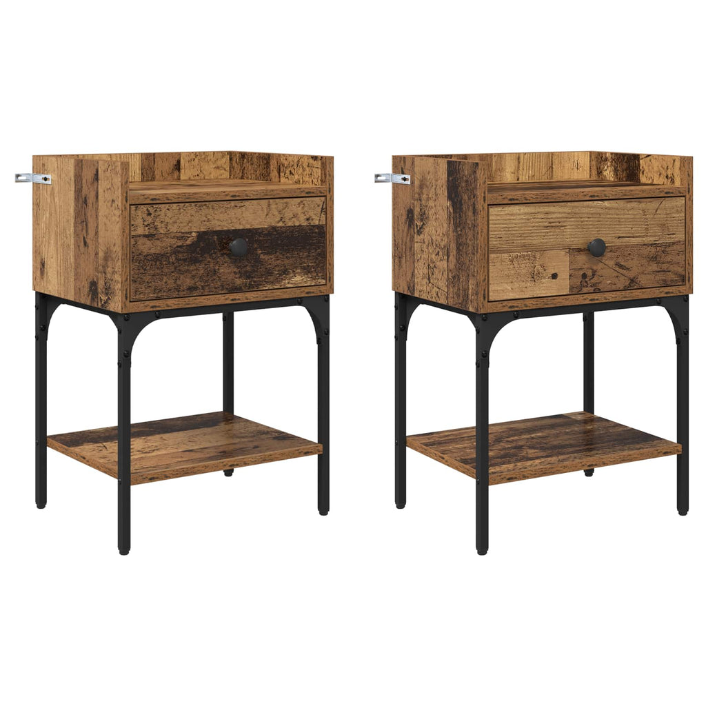 vidaXL Stolik nocny z szufladą 2 pcs Stare drewno 40 x 29 x 60 cm