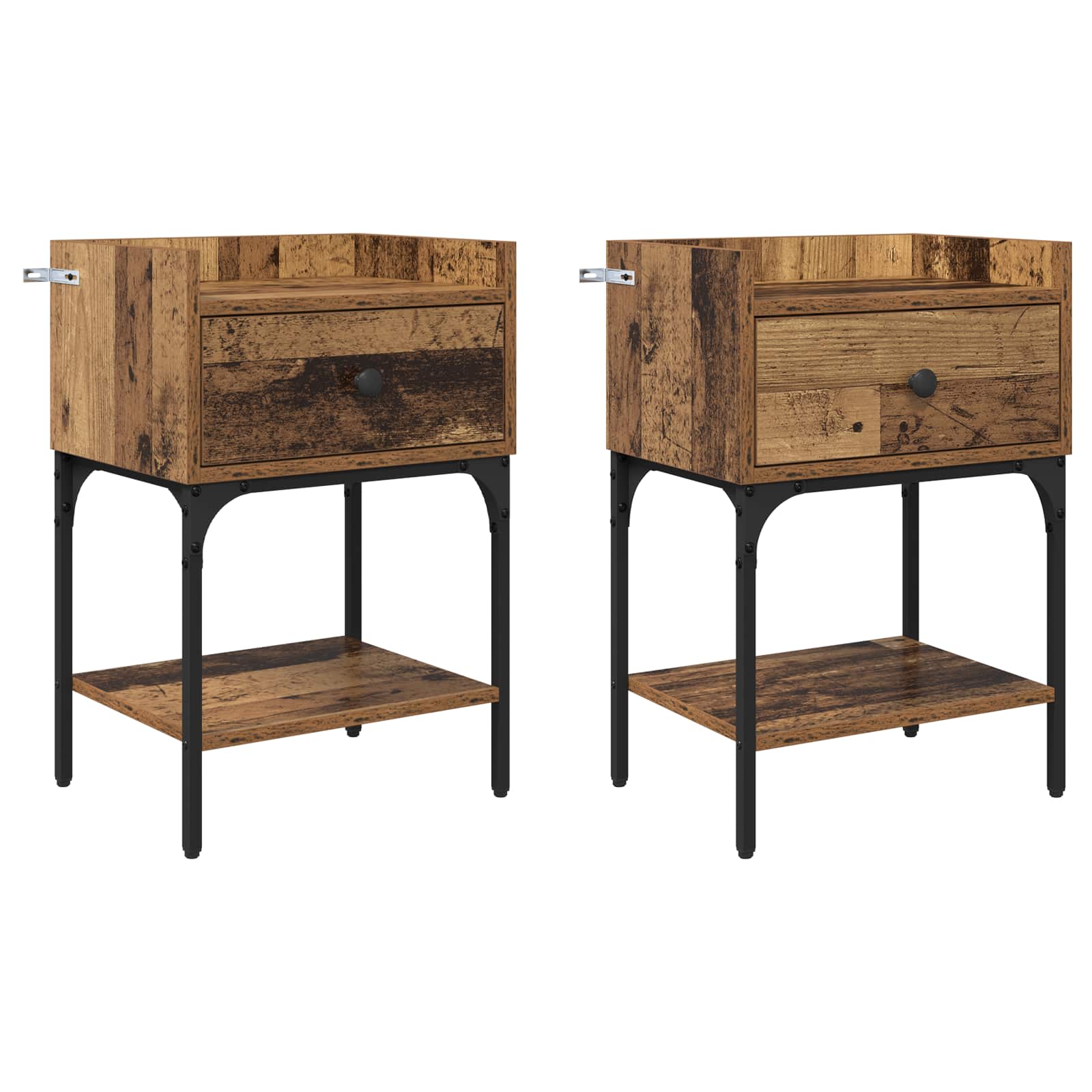 vidaXL Stolik nocny z szufladą 2 pcs Stare drewno 40 x 29 x 60 cm