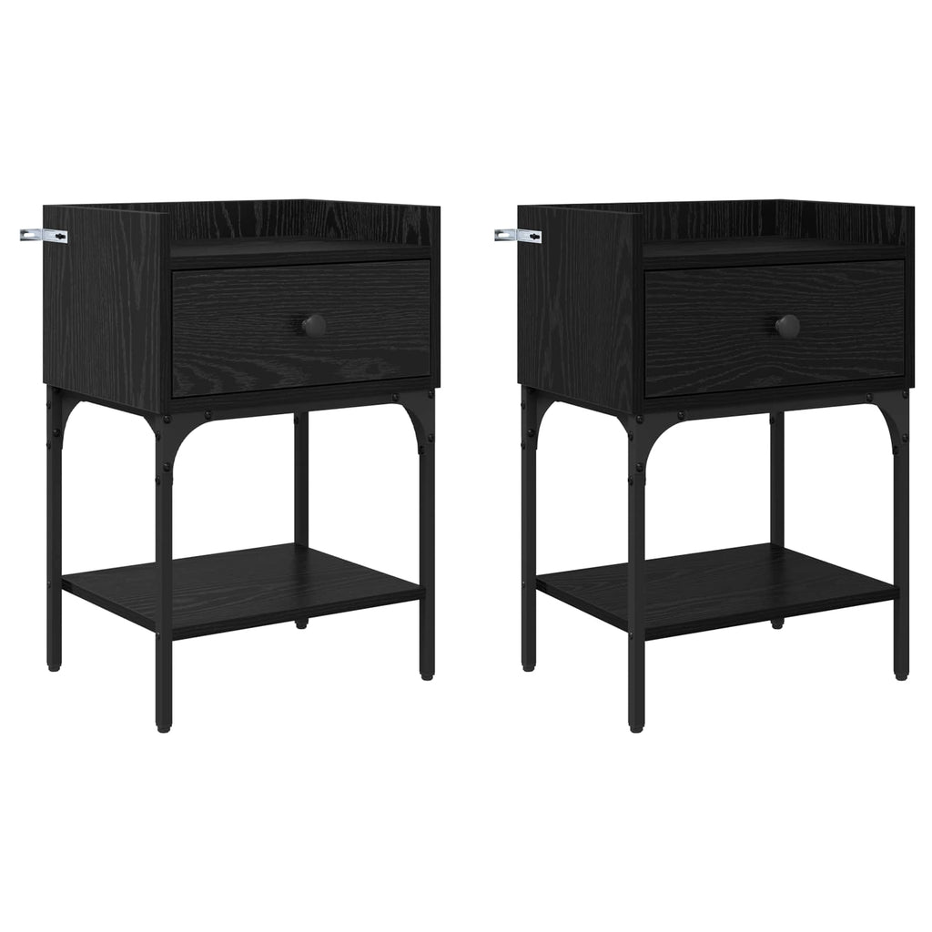 vidaXL Stolik nocny z szufladą 2 pcs Czarny Dąb 40 x 29 x 60 cm