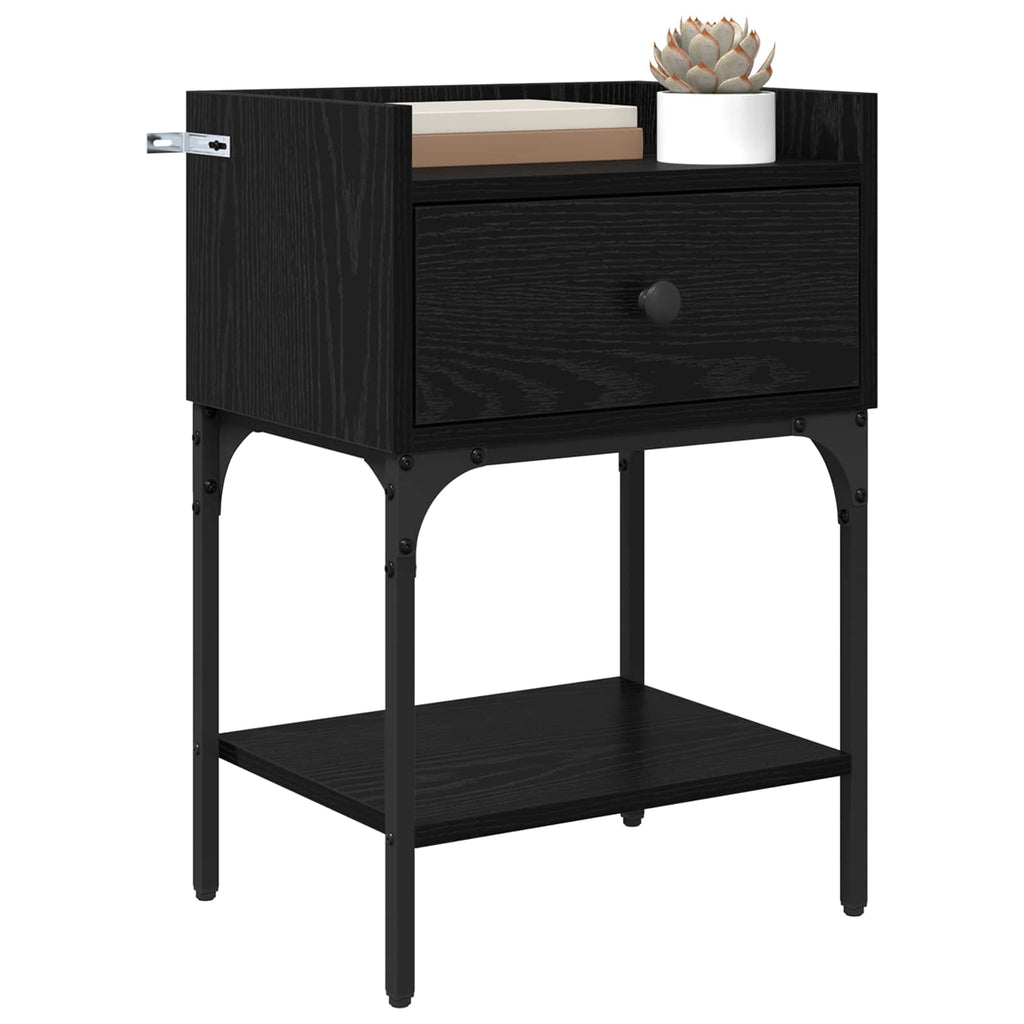 vidaXL Stolik nocny z szufladą 2 pcs Czarny Dąb 40 x 29 x 60 cm
