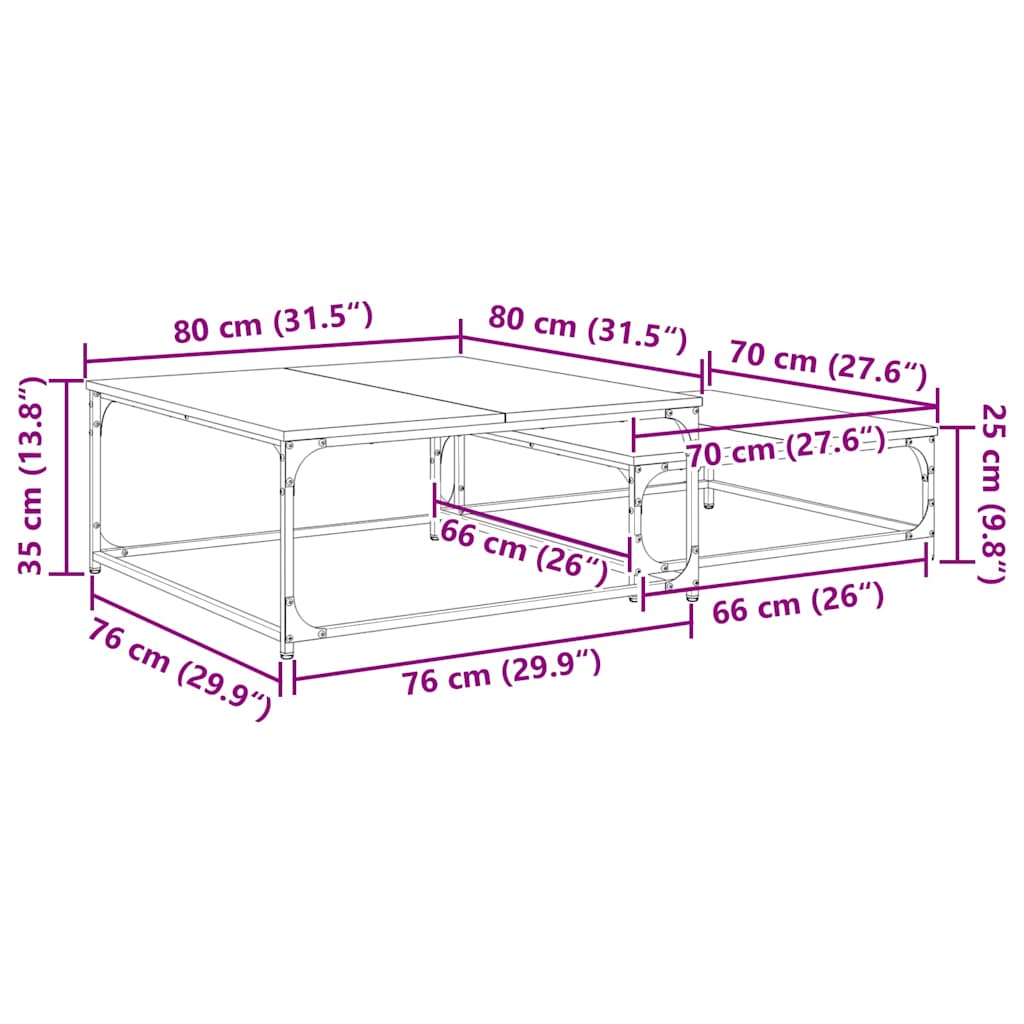 vidaXL Stolik kawowy 2 pcs Stare drewno Materiał drewnopochodny