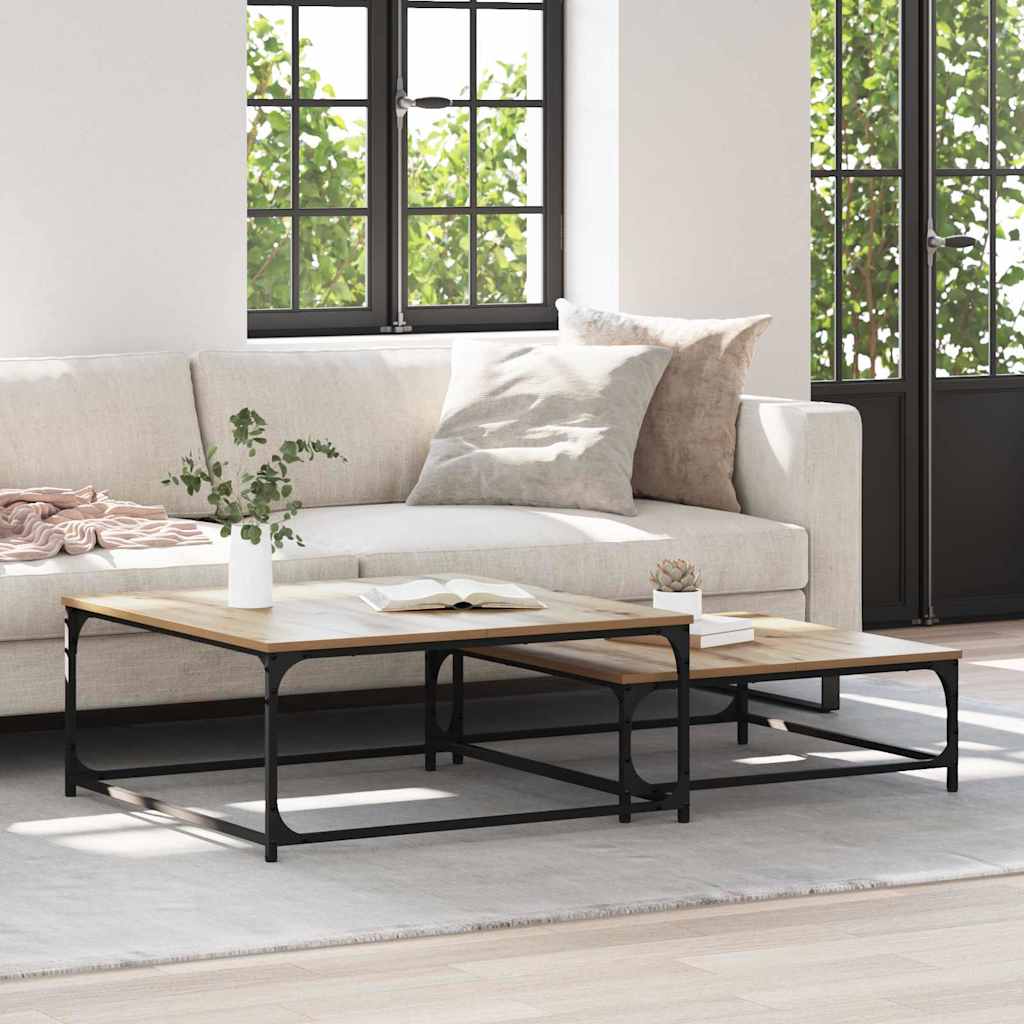 vidaXL Stolik kawowy 2 pcs Dąb rzemieślniczy Materiał drewnopochodny