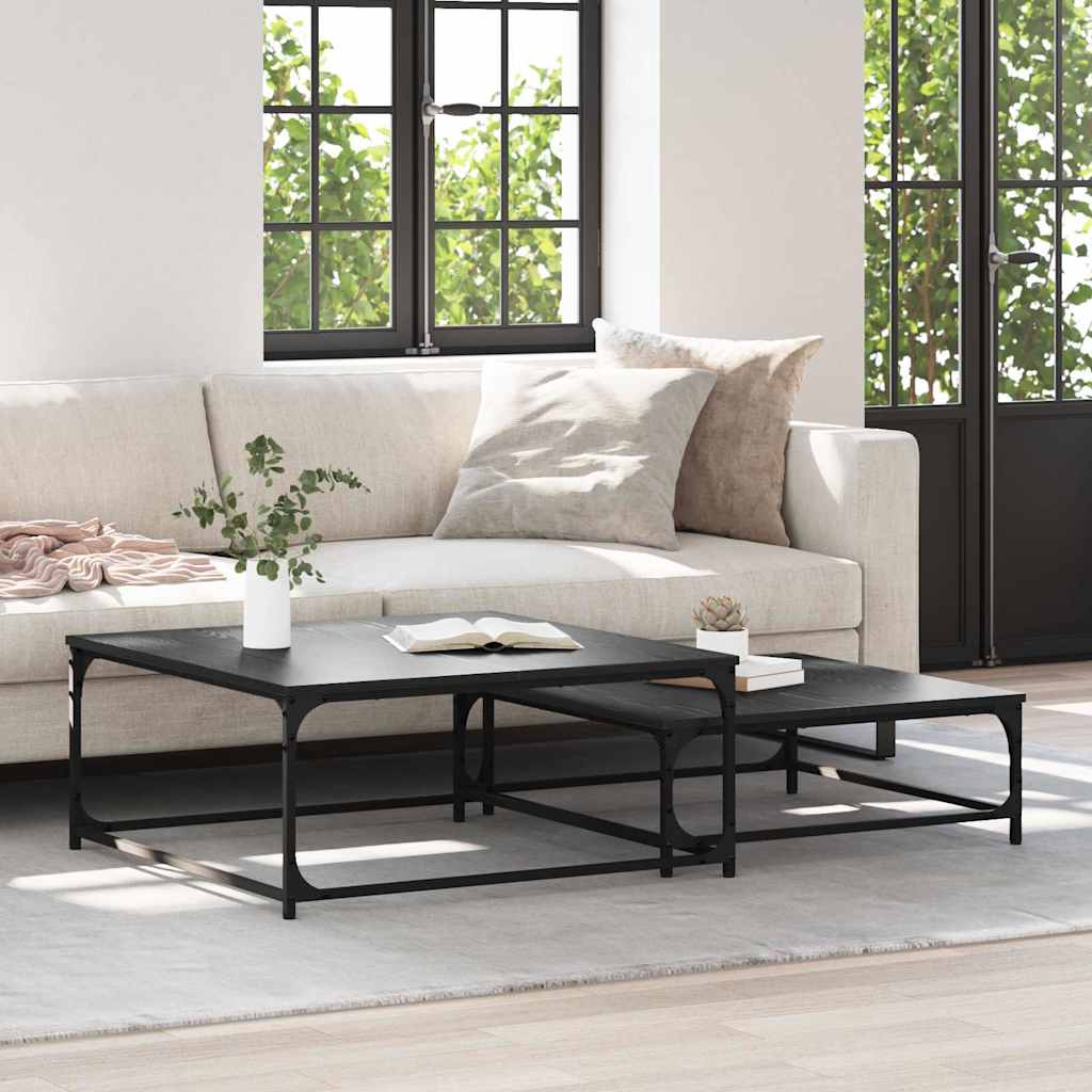 vidaXL Stolik kawowy 2 pcs Czarny Dąb Materiał drewnopochodny